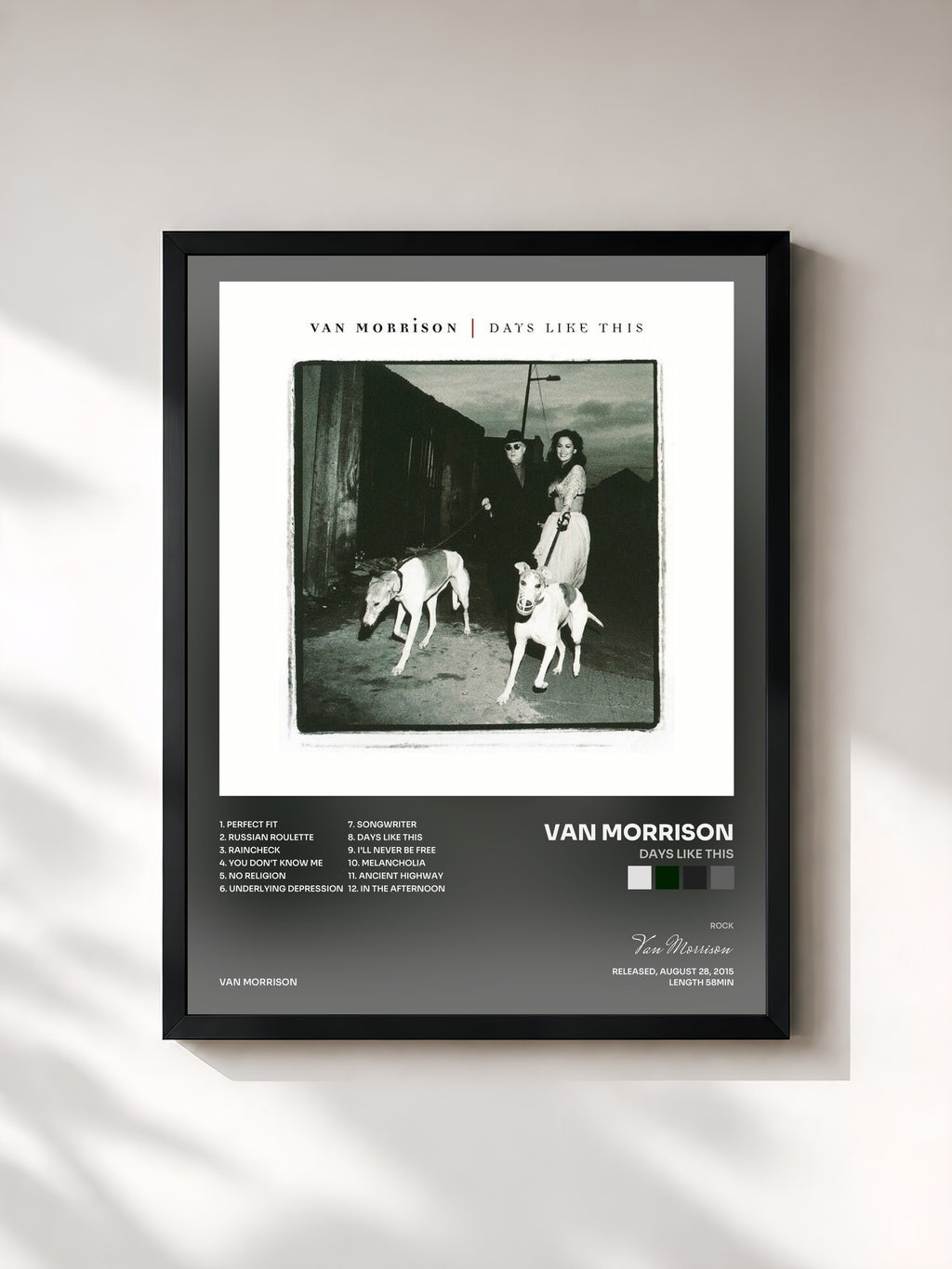 #noir Tableau de l'album Days Like This de Van Morrison, cadre noir, imprimé et encadré en France