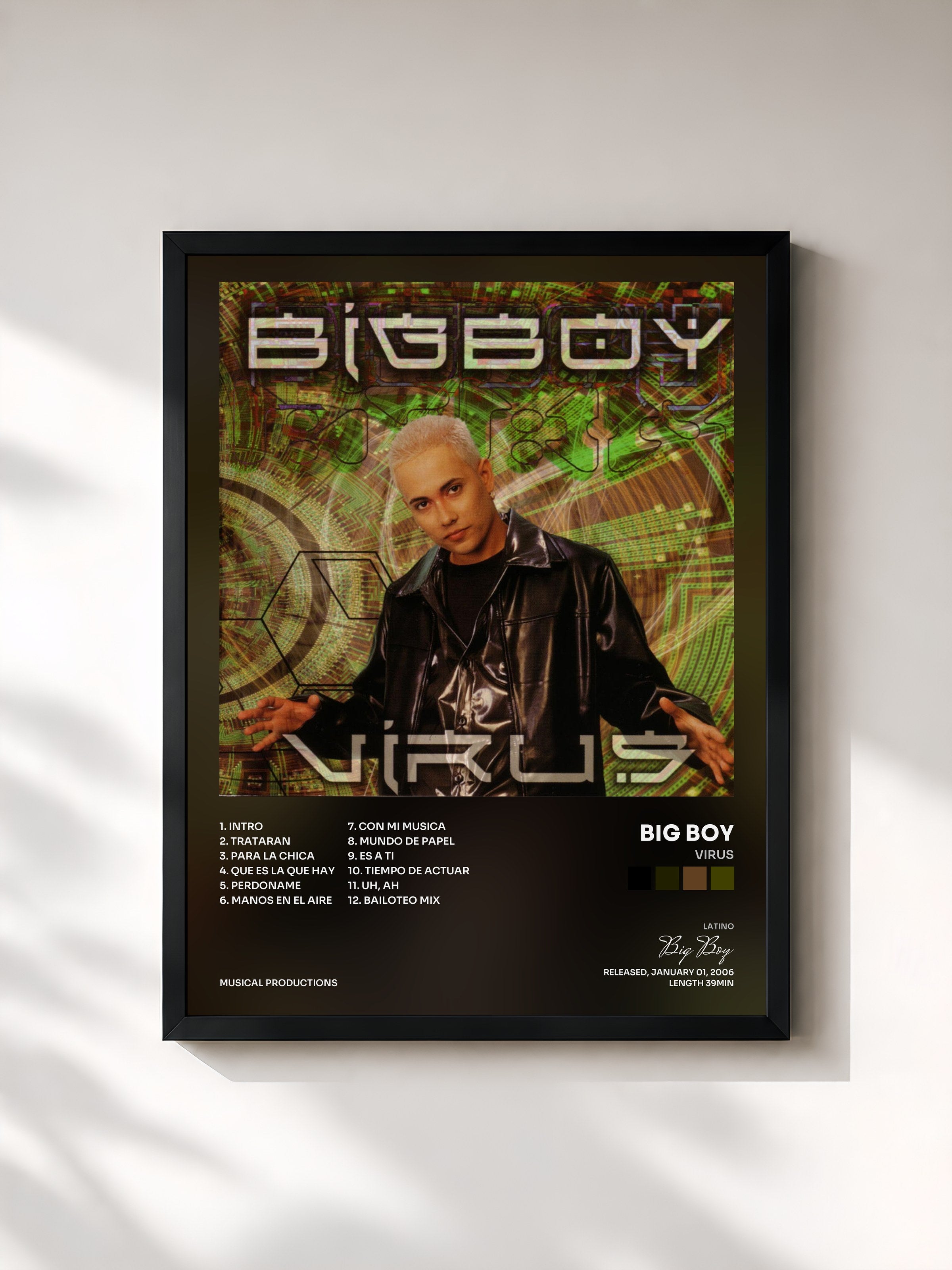 #noir Tableau de l'album Virus de Big Boy, cadre noir, imprimé et encadré en France