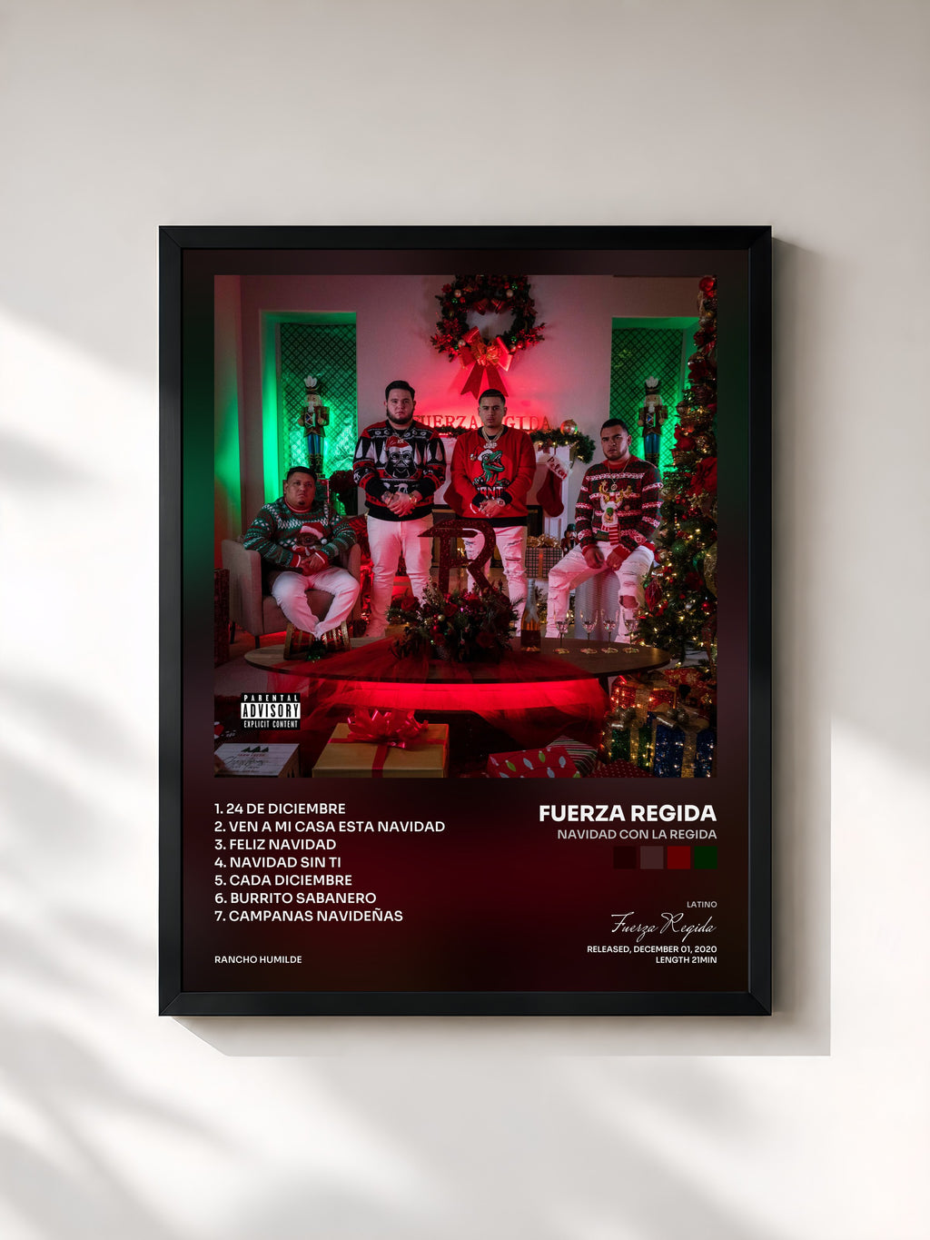 #noir Tableau de l'album Navidad Con La Regida de Fuerza Regida, cadre noir, imprimé et encadré en France