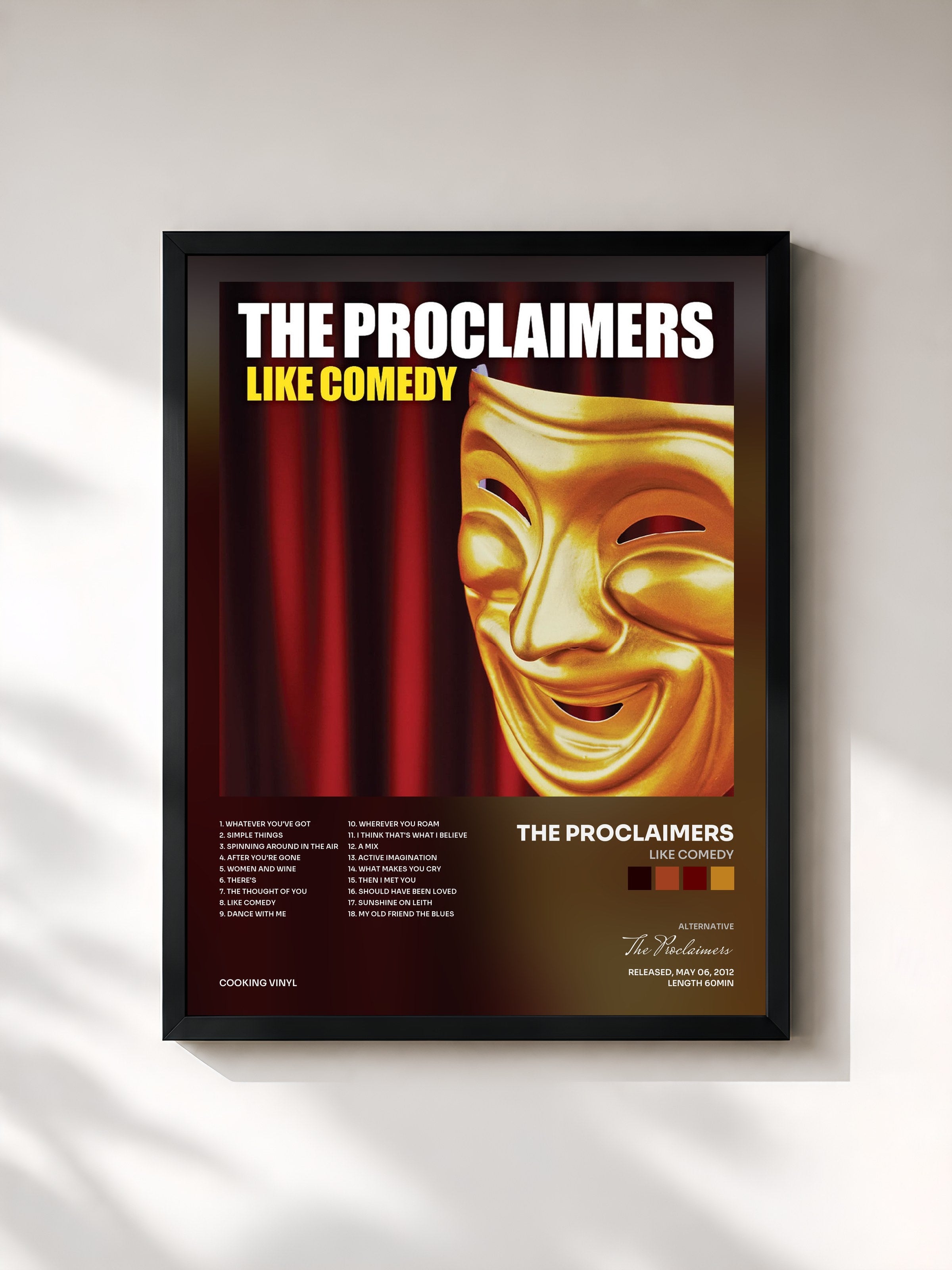 #noir Tableau de l'album Like Comedy de The Proclaimers, cadre noir, imprimé et encadré en France