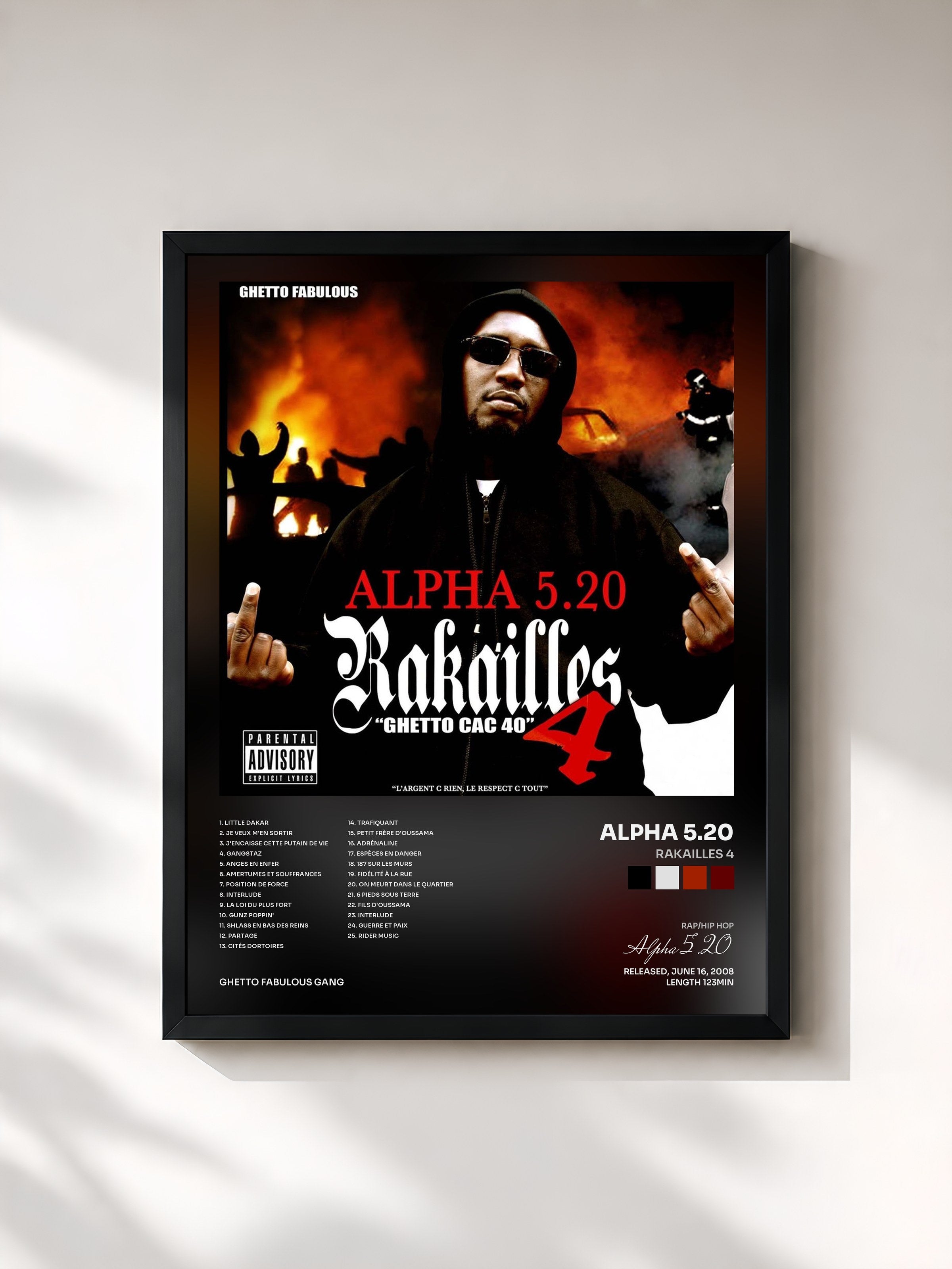 #noir Tableau de l'album Rakailles 4 de Alpha 5.20, cadre noir, imprimé et encadré en France