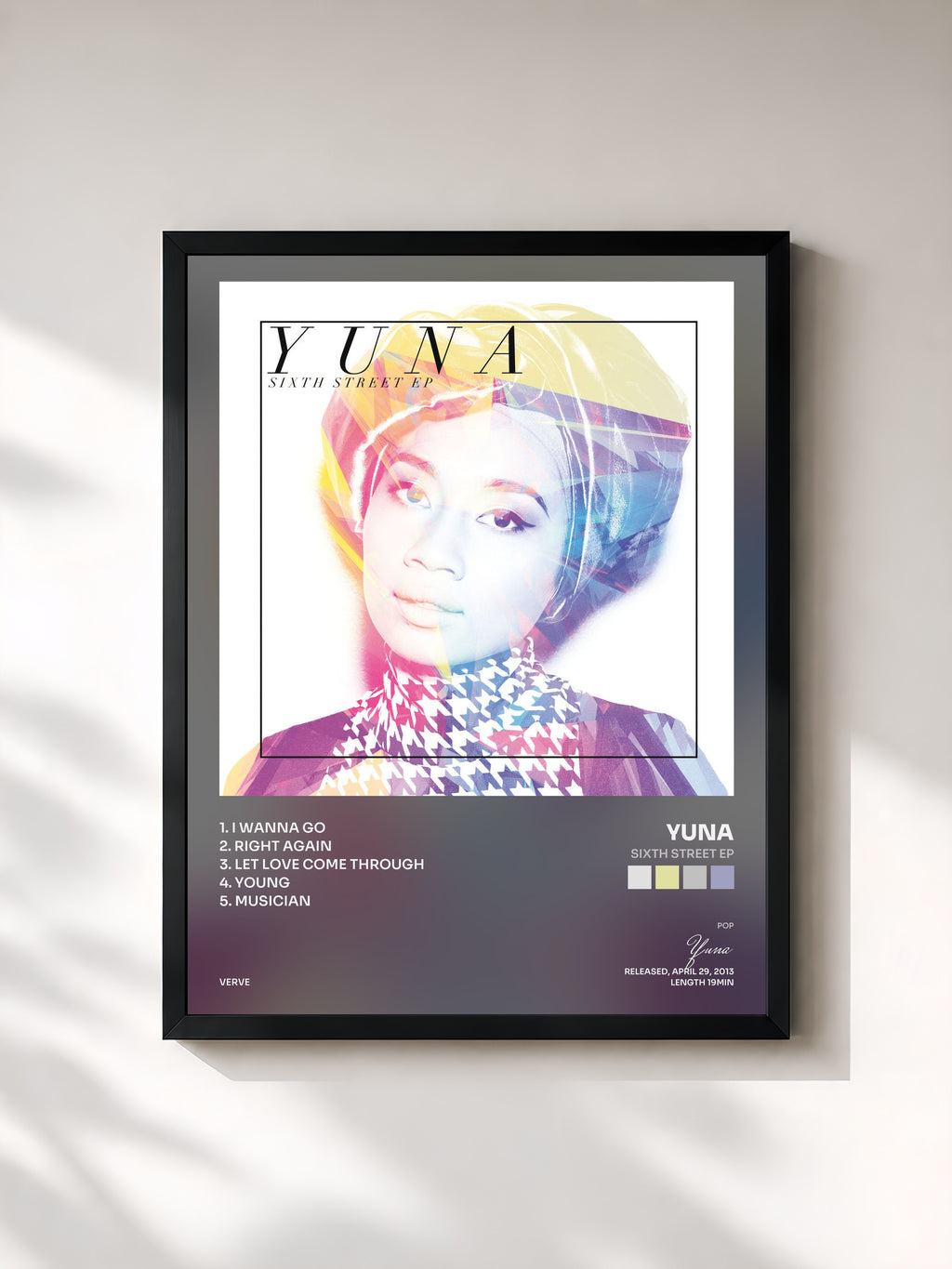 #noir Tableau de l'album Sixth Street EP de Yuna, cadre noir, imprimé et encadré en France