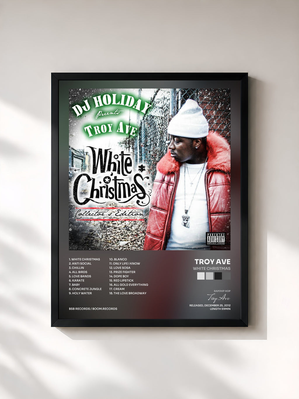 #noir Tableau de l'album White Christmas de Troy Ave, cadre noir, imprimé et encadré en France