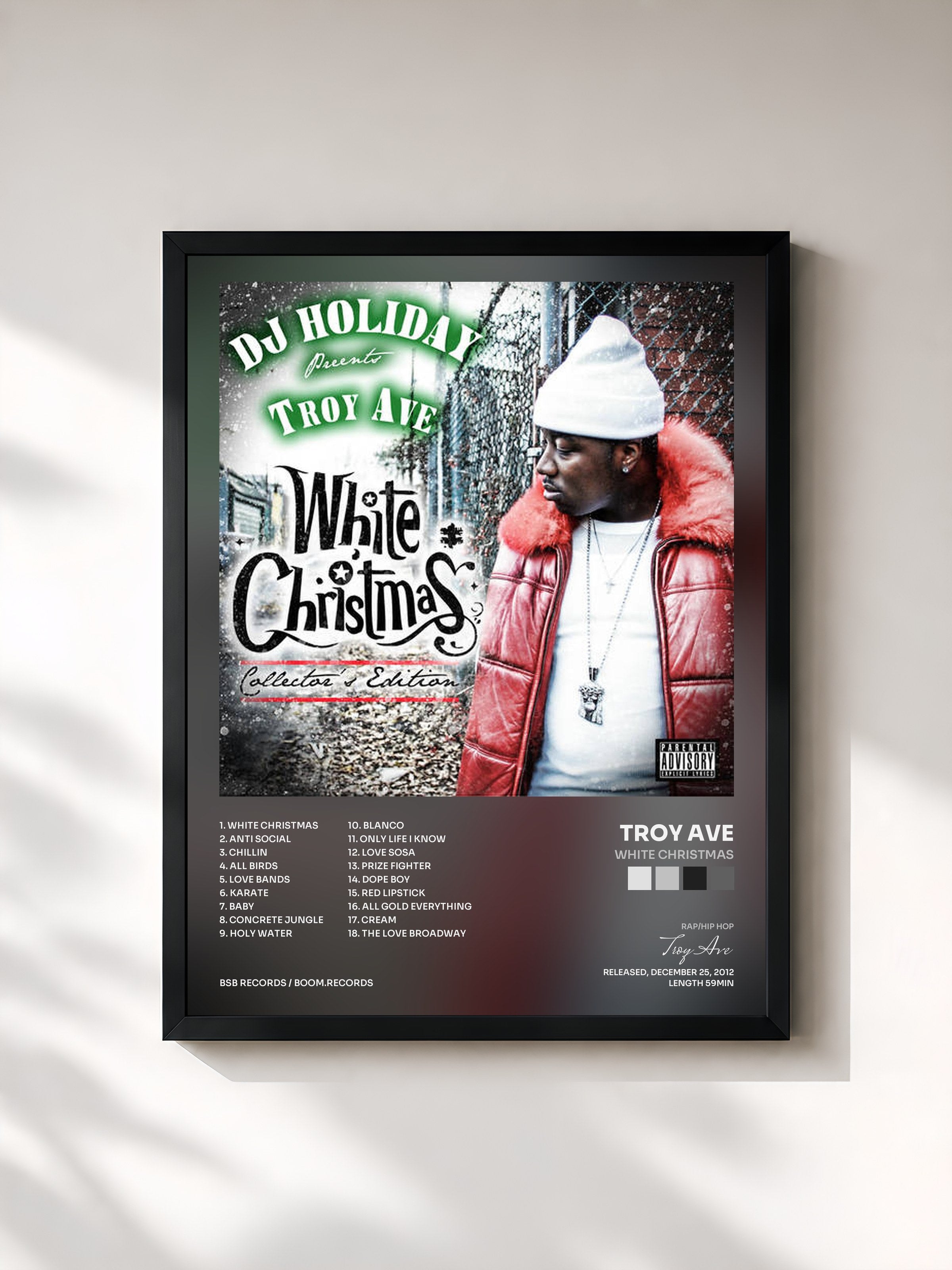 #noir Tableau de l'album White Christmas de Troy Ave, cadre noir, imprimé et encadré en France