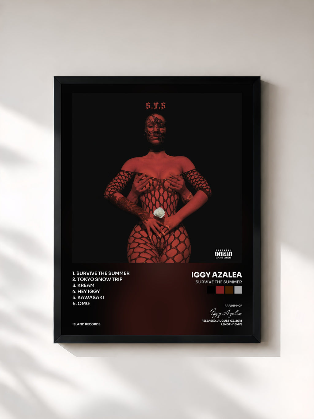 #noir Tableau de l'album Survive The Summer de Iggy Azalea, cadre noir, imprimé et encadré en France