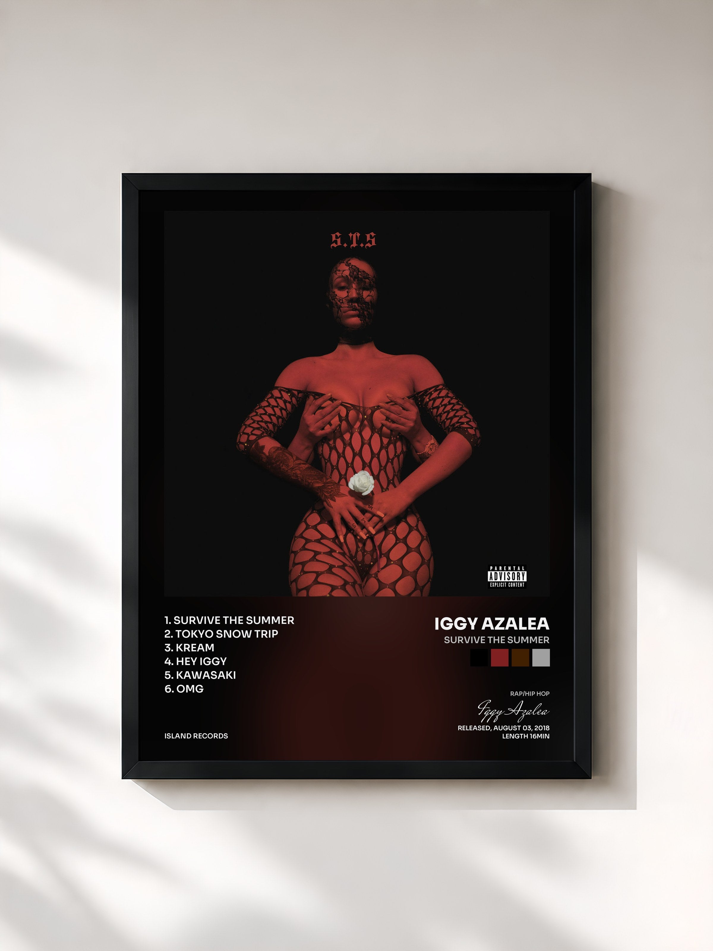 #noir Tableau de l'album Survive The Summer de Iggy Azalea, cadre noir, imprimé et encadré en France