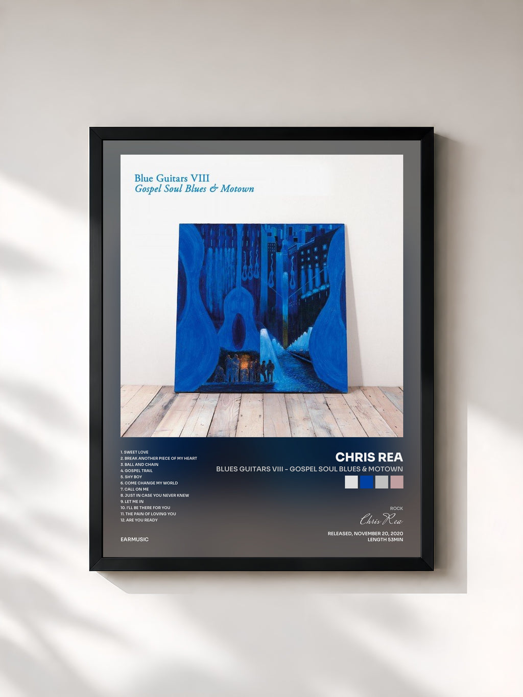 #noir Blues Guitars VIII - Gospel Soul Blues & Motown di Chris Rea in stampa incorniciata, cornice nera, stampata e incorniciata in Francia