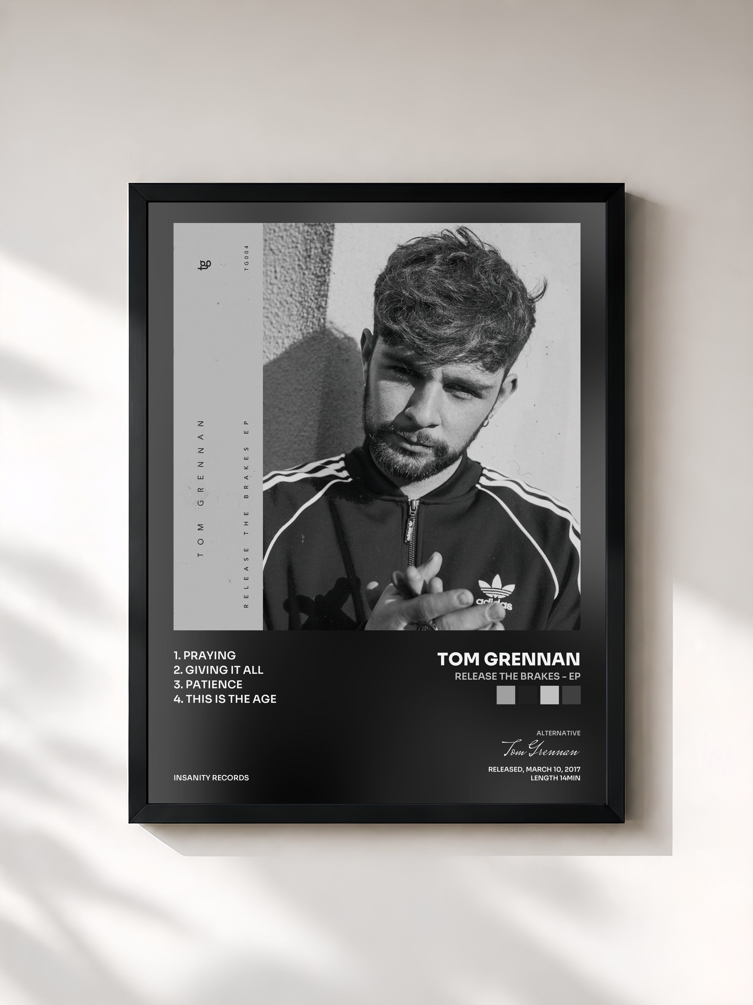 #noir Tableau de l'album Release the Brakes - EP de Tom Grennan, cadre noir, imprimé et encadré en France