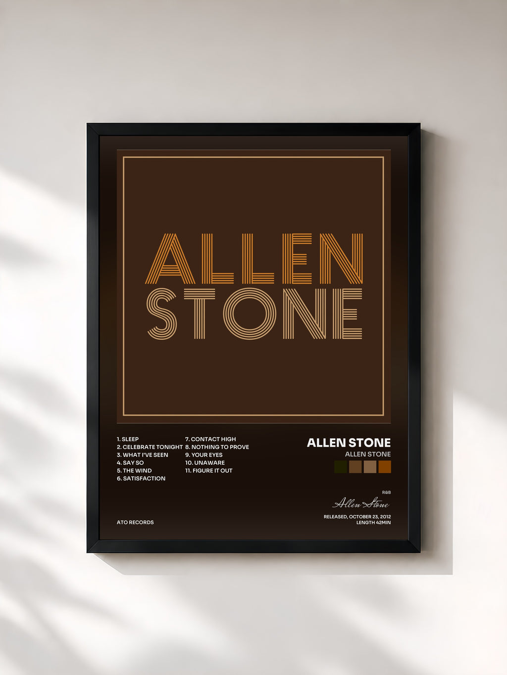 #noir Tableau de l'album Allen Stone de Allen Stone, cadre noir, imprimé et encadré en France
