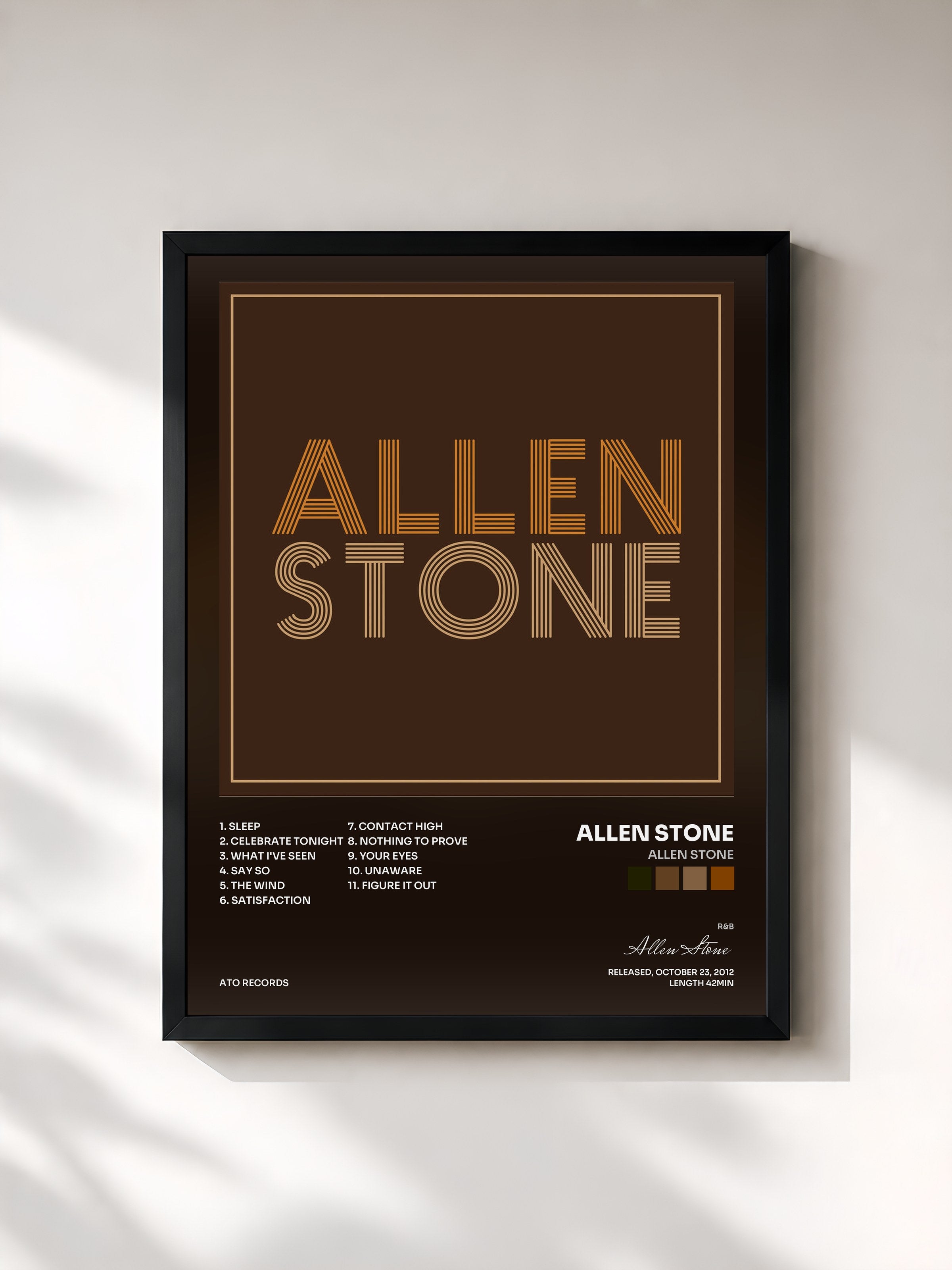 #noir Tableau de l'album Allen Stone de Allen Stone, cadre noir, imprimé et encadré en France