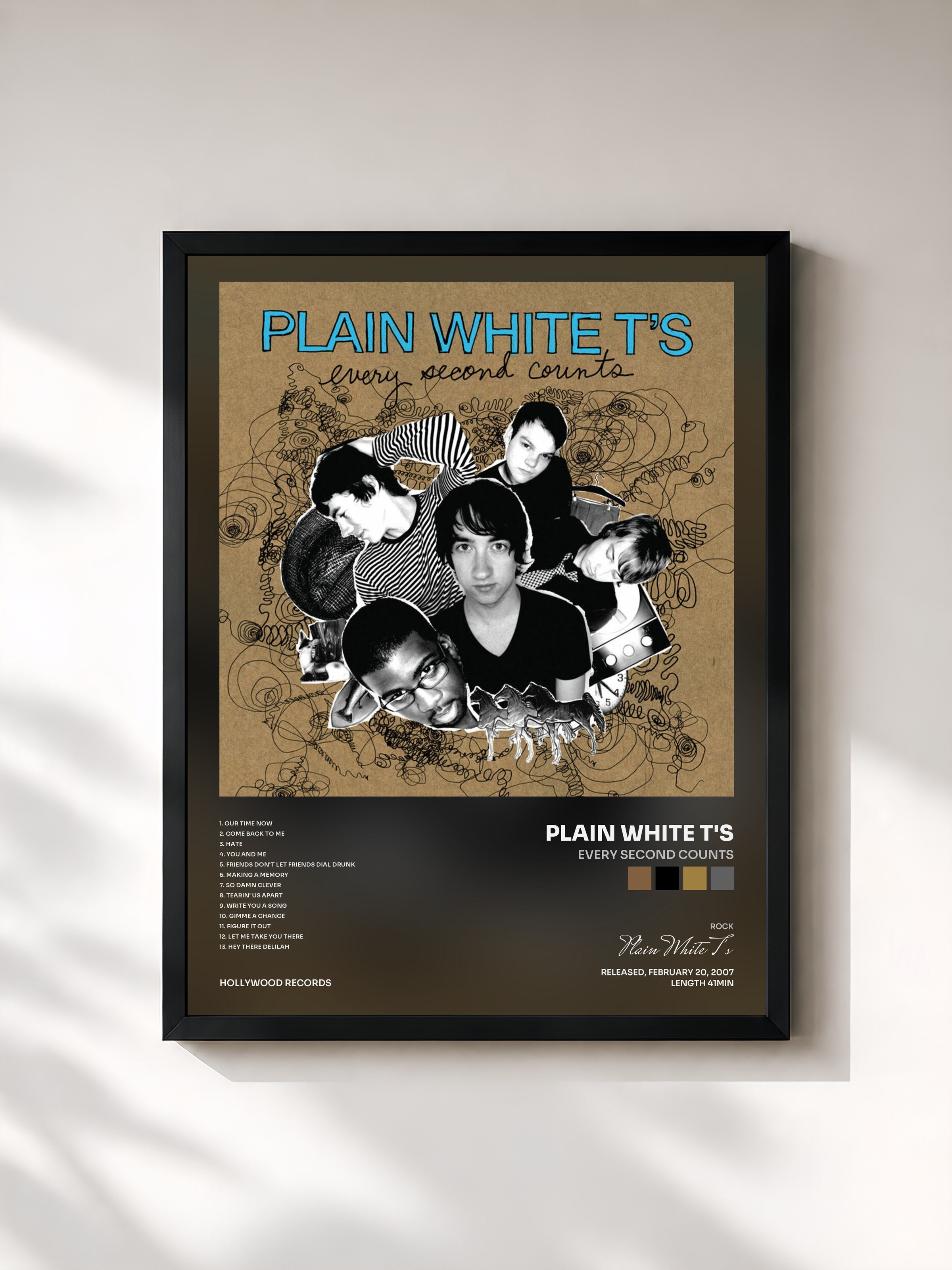 #noir Tableau de l'album Every Second Counts de Plain White T's, cadre noir, imprimé et encadré en France