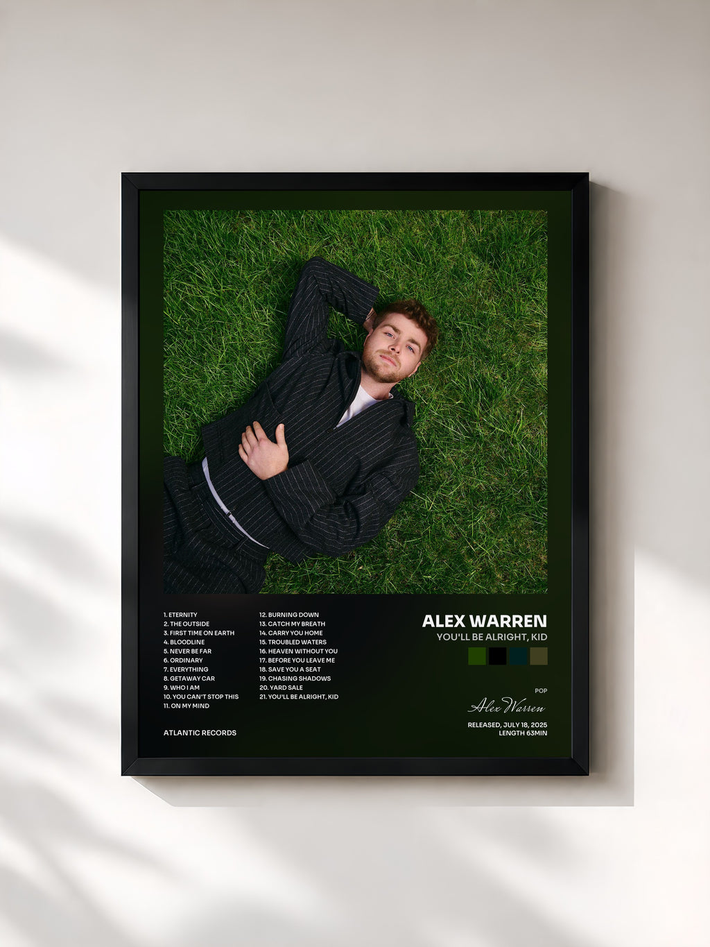 #noir Tableau de l'album You'll Be Alright, Kid de Alex Warren, cadre noir, imprimé et encadré en France