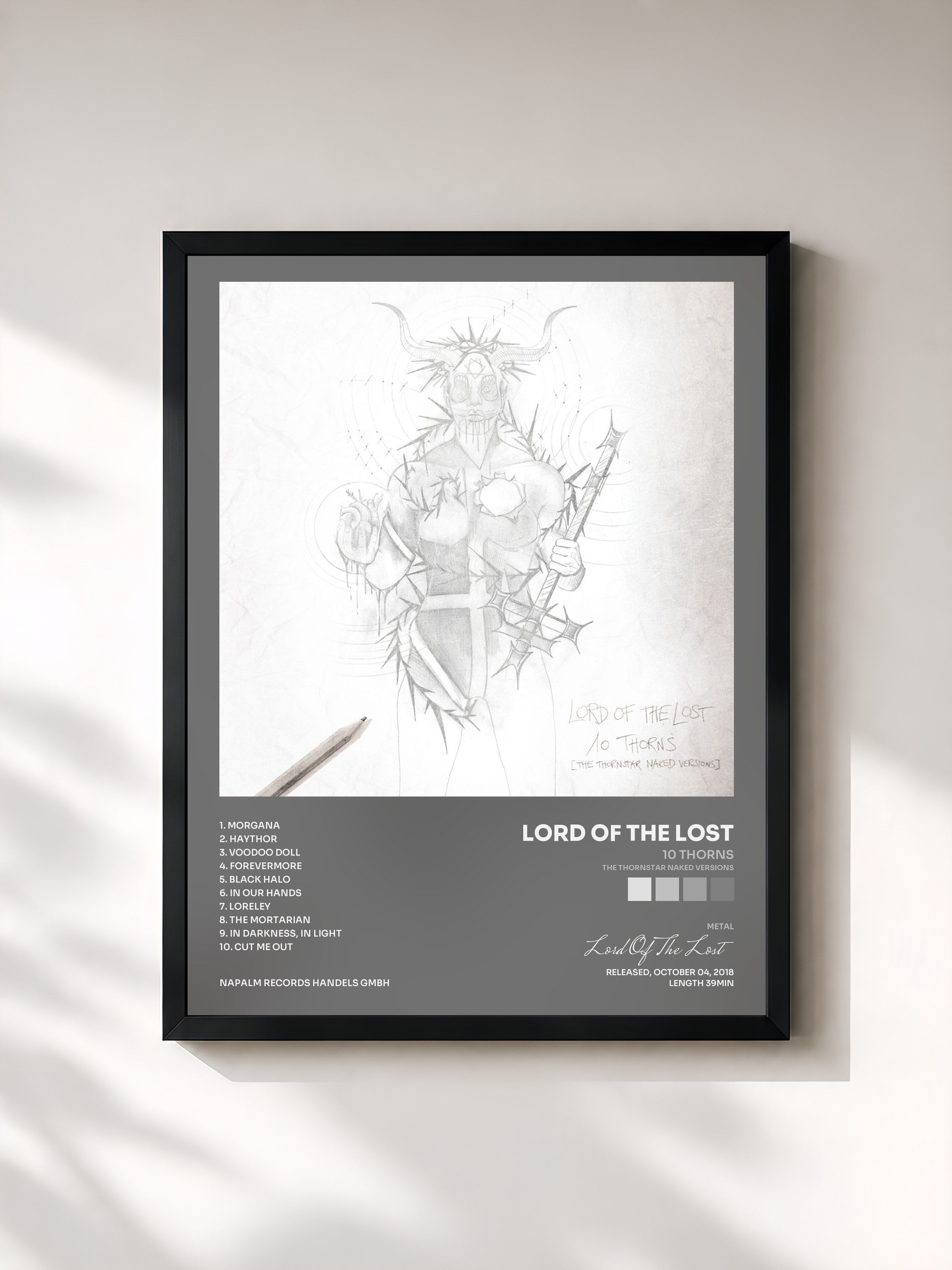 #noir Tableau de l'album 10 Thorns (The Thornstar Naked Versions) de Lord Of The Lost, cadre noir, imprimé et encadré en France