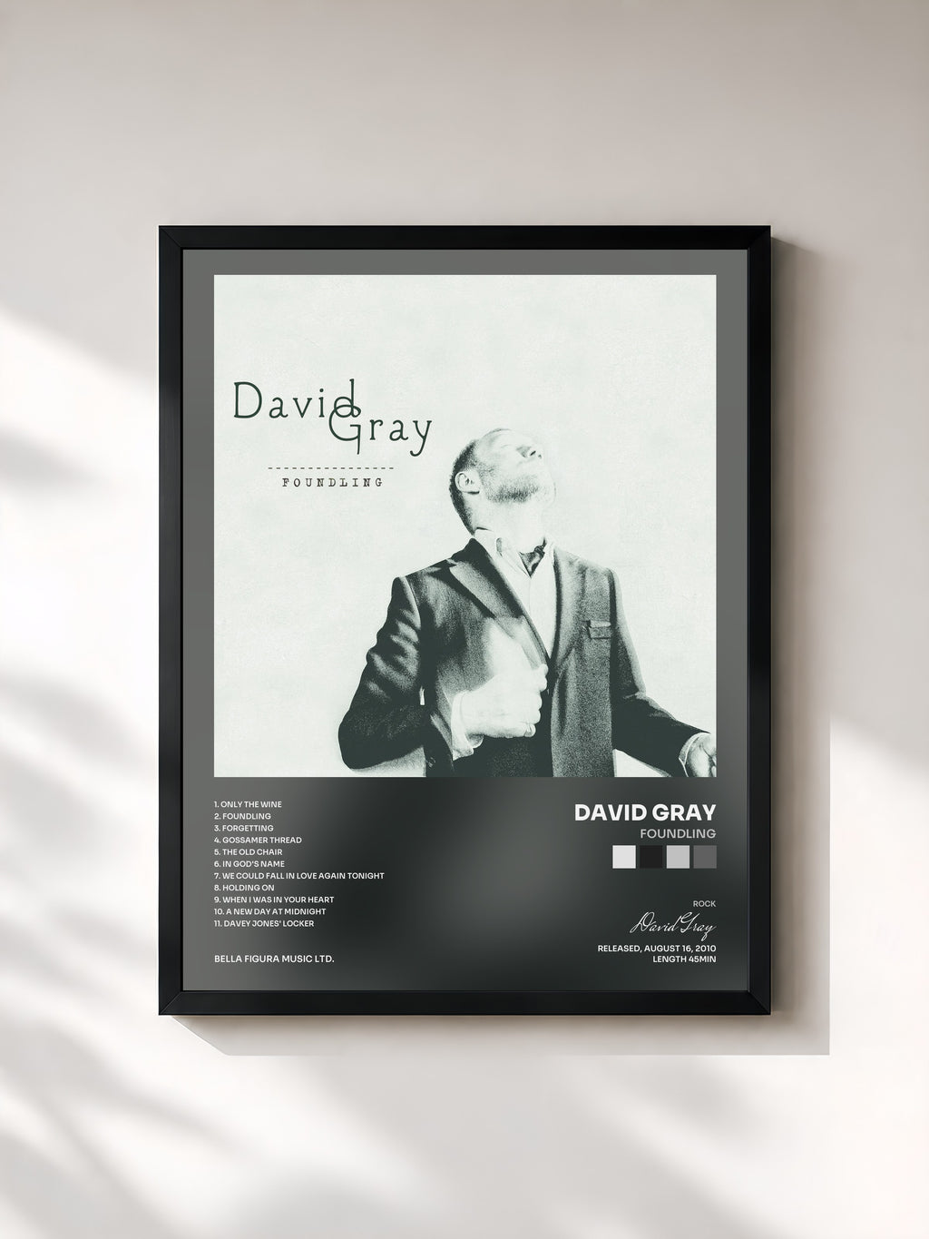 #noir Tableau de l'album Foundling de David Gray, cadre noir, imprimé et encadré en France
