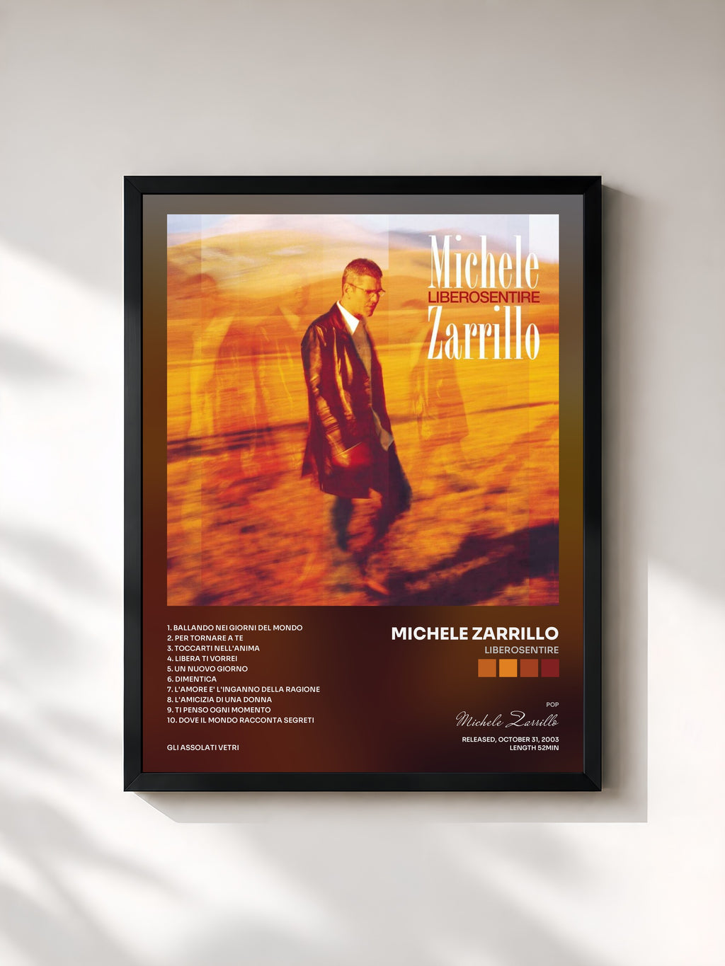 #noir Tableau de l'album LiberoSentire de Michele Zarrillo, cadre noir, imprimé et encadré en France