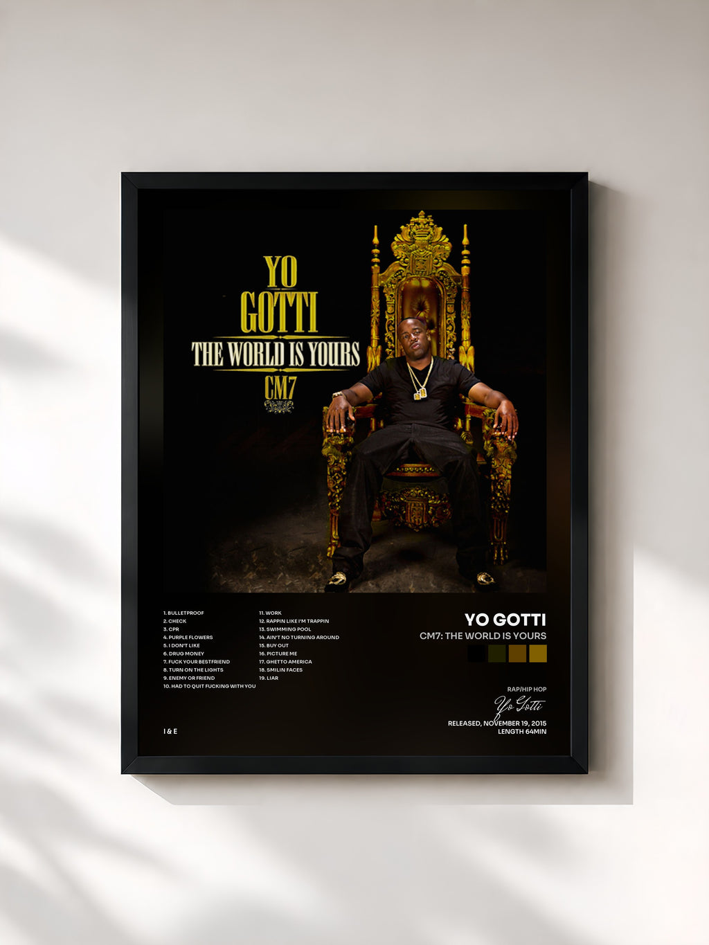 #noir Tableau de l'album CM7: The World Is Yours de Yo Gotti, cadre noir, imprimé et encadré en France