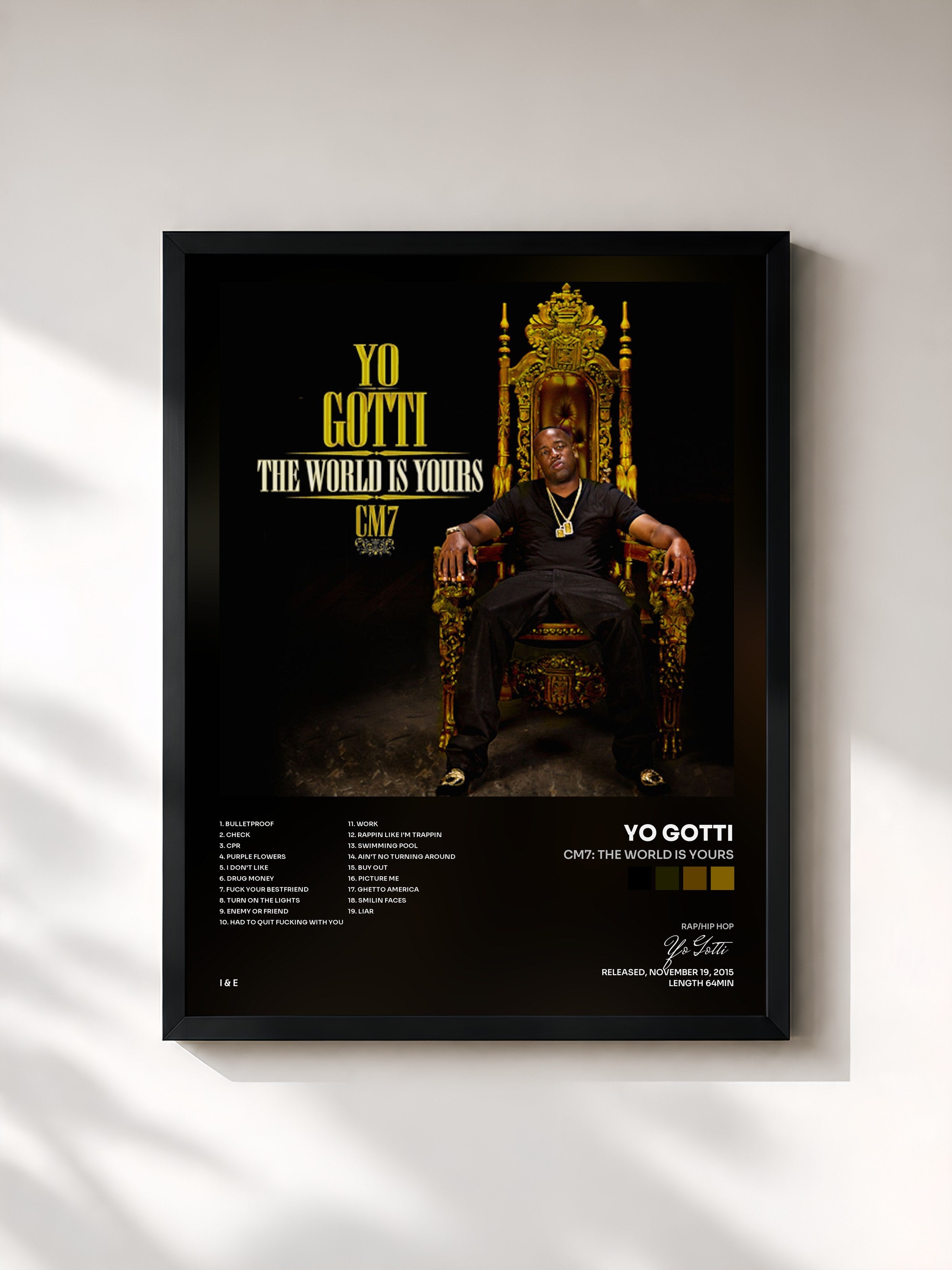 #noir Tableau de l'album CM7: The World Is Yours de Yo Gotti, cadre noir, imprimé et encadré en France