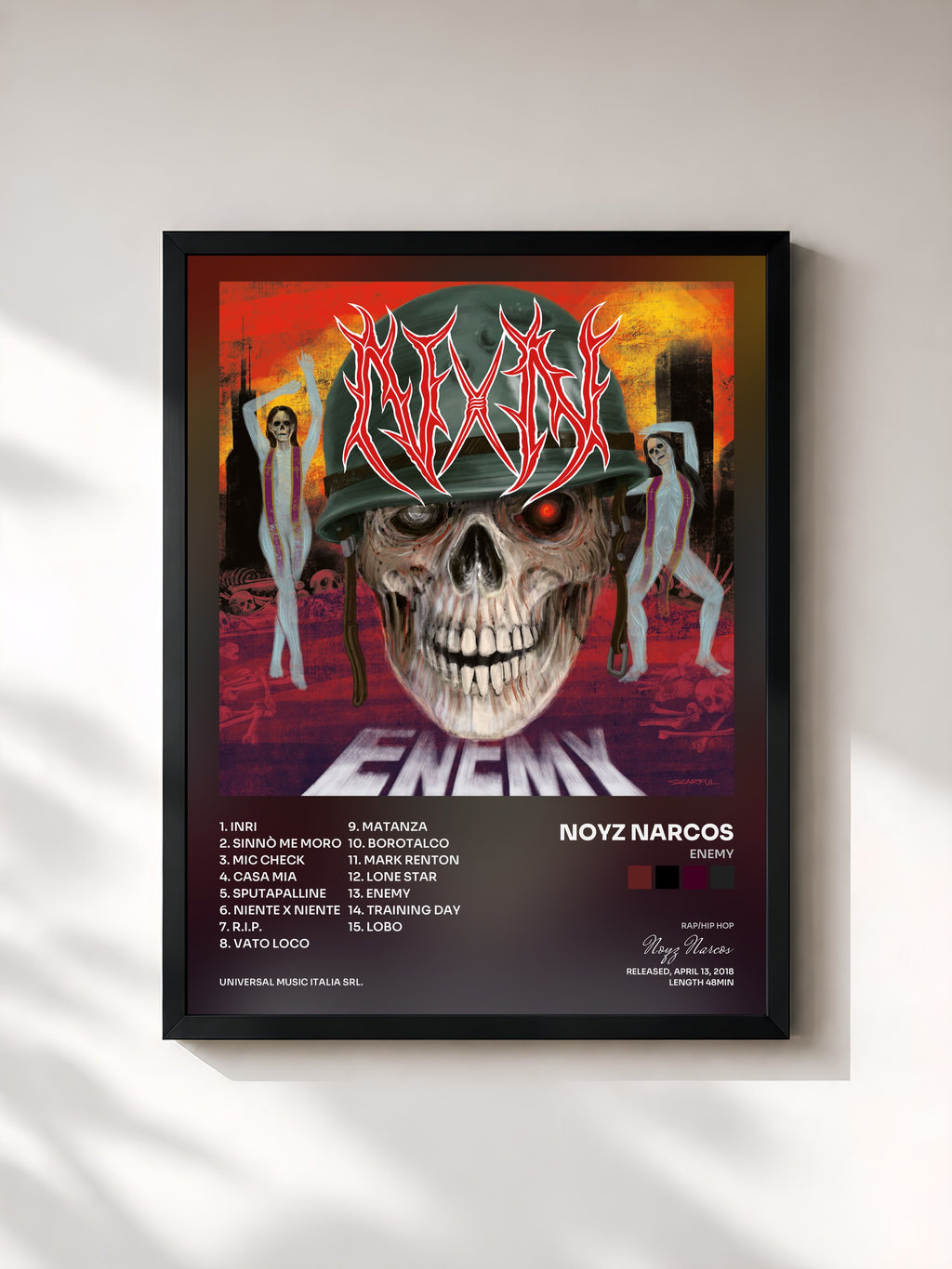 #noir Tableau de l'album Enemy de Noyz Narcos, cadre noir, imprimé et encadré en France