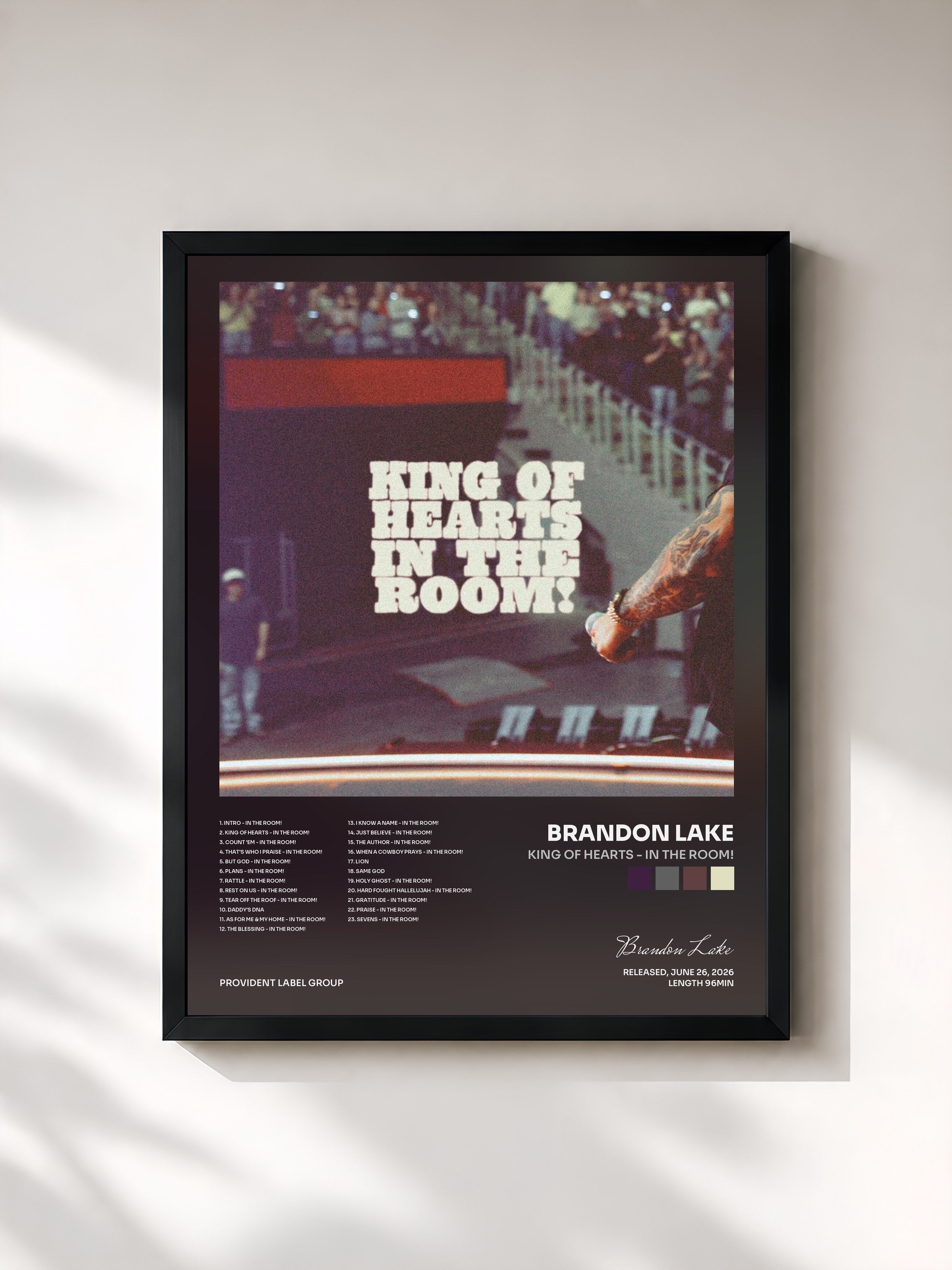 #noir Tableau de l'album KING OF HEARTS - IN THE ROOM! de Brandon Lake, cadre noir, imprimé et encadré en France