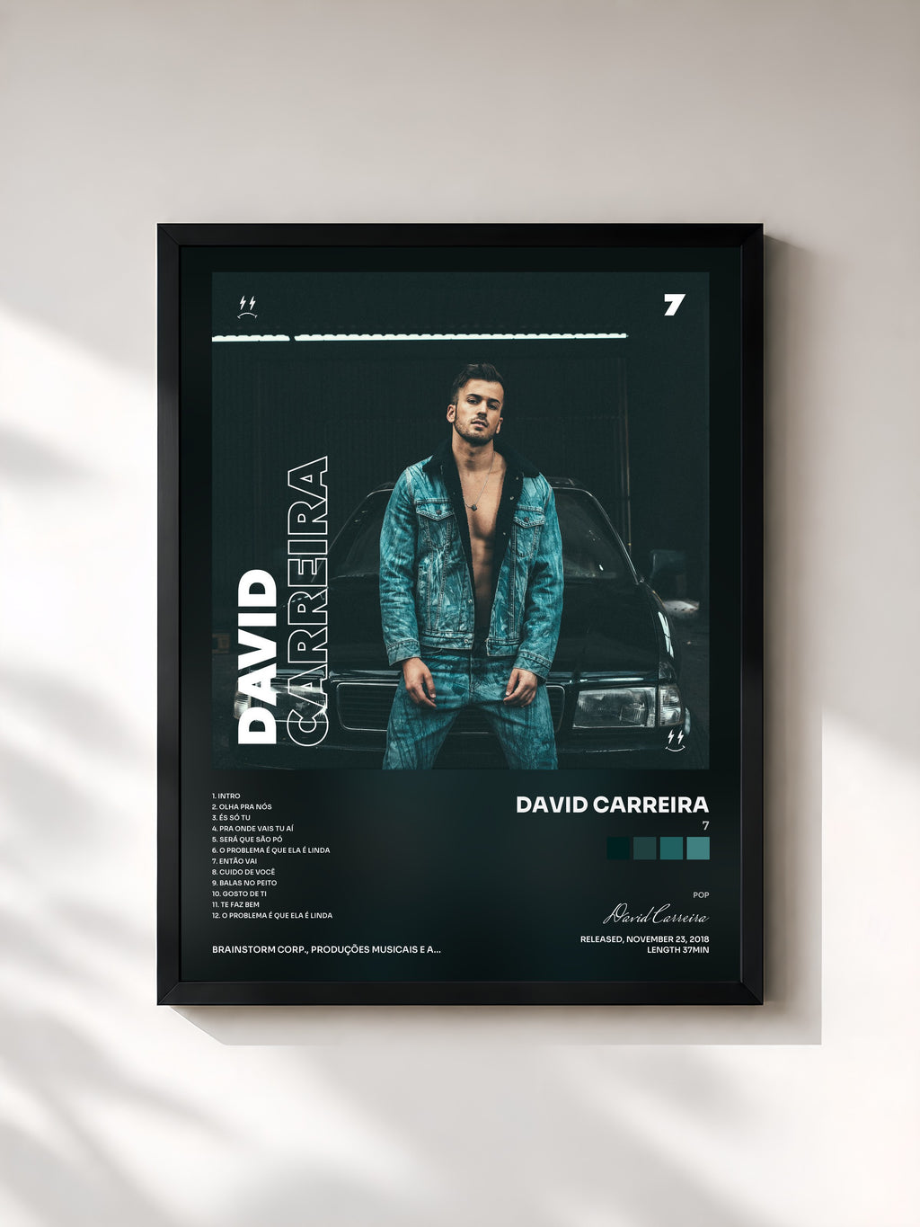 #noir Tableau de l'album 7 de David Carreira, cadre noir, imprimé et encadré en France