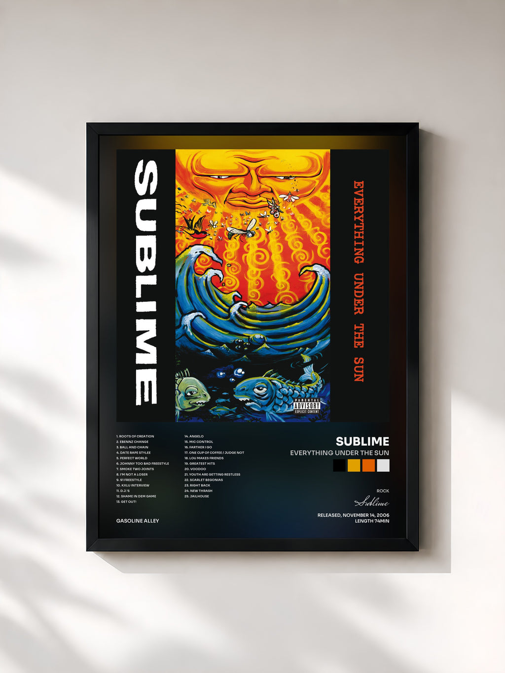 #noir Tableau de l'album Everything Under The Sun de Sublime, cadre noir, imprimé et encadré en France