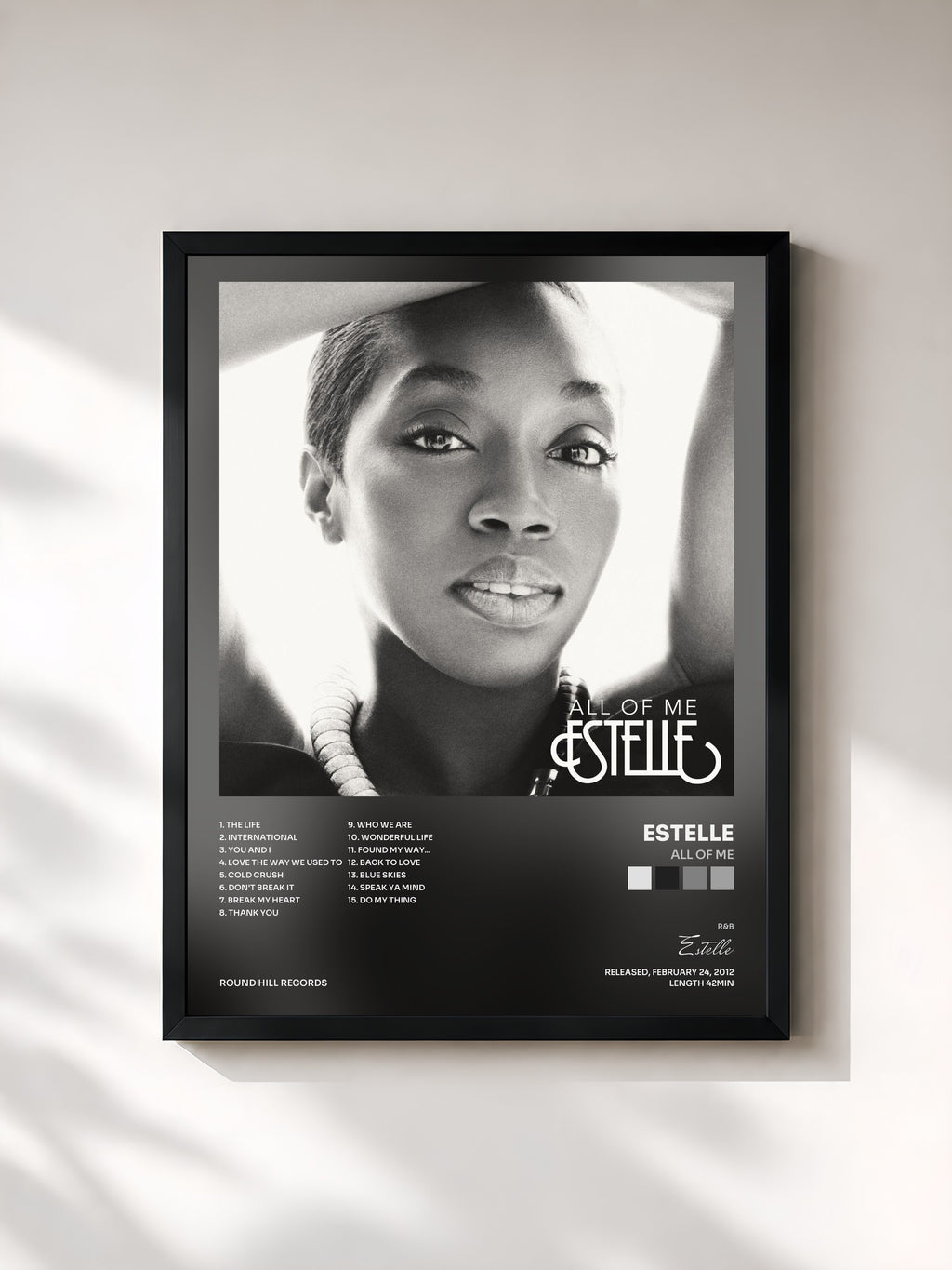#noir Tableau de l'album All of Me de Estelle, cadre noir, imprimé et encadré en France