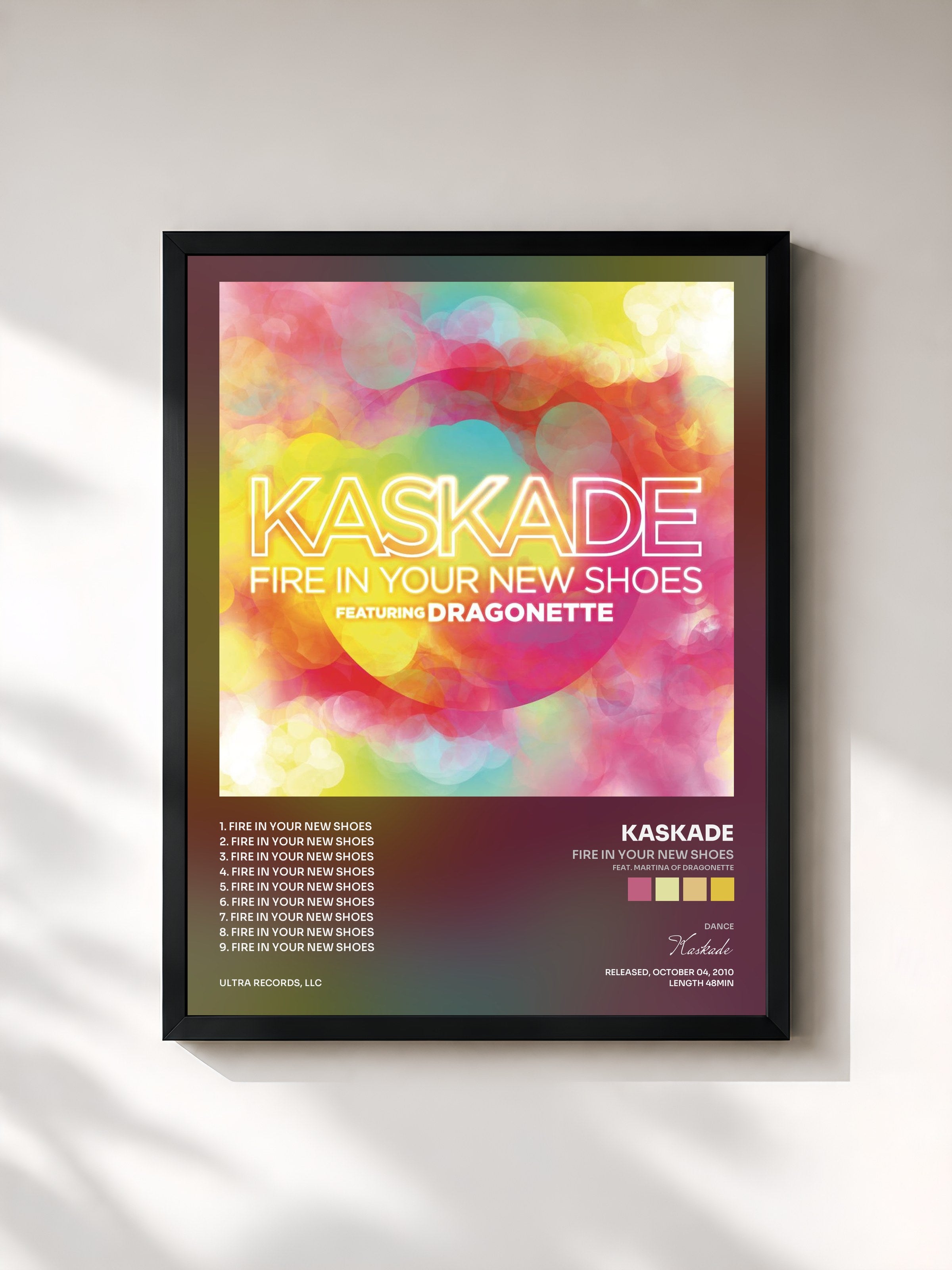 #noir Tableau de l'album Fire In Your New Shoes (feat. Martina of Dragonette) de Kaskade, cadre noir, imprimé et encadré en France