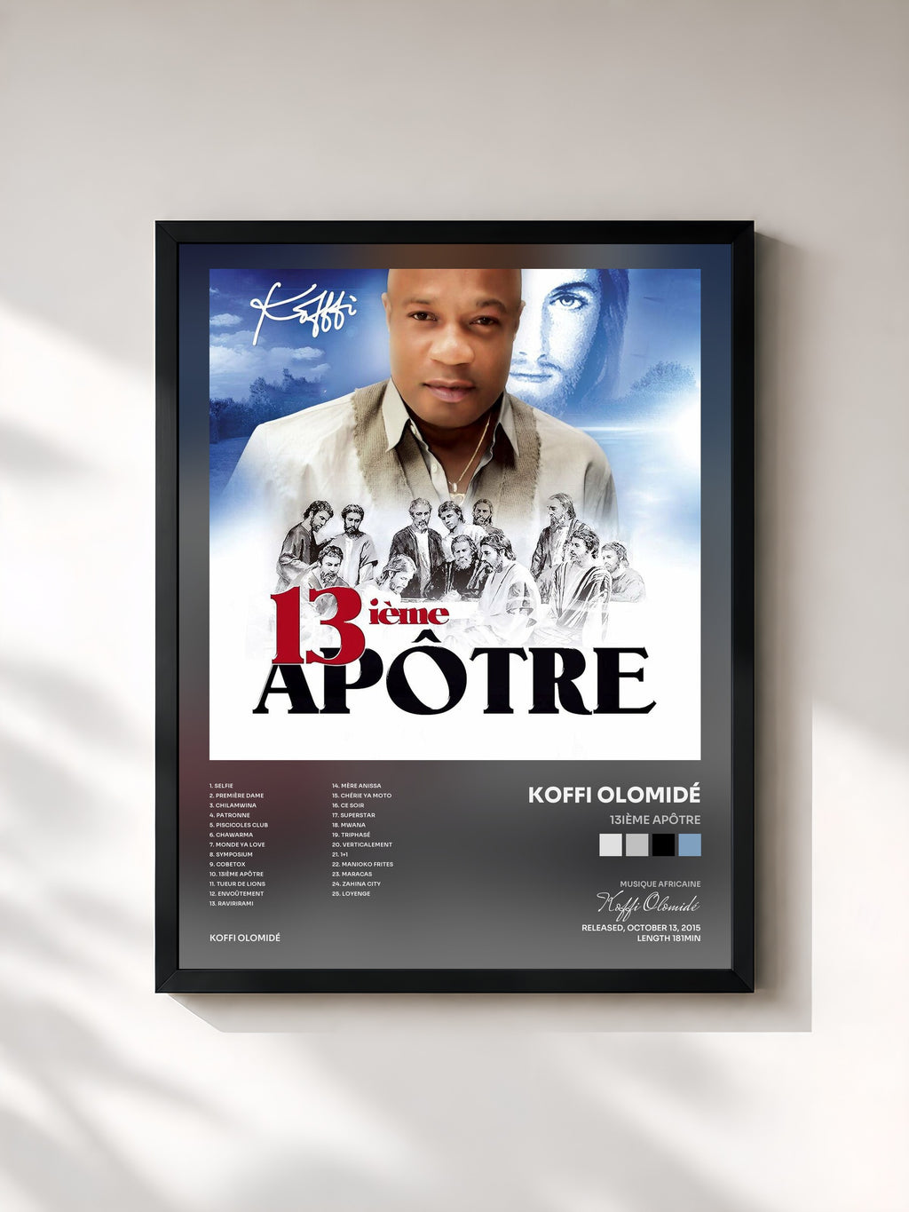 #noir Tableau de l'album 13ième apôtre de Koffi Olomidé, cadre noir, imprimé et encadré en France