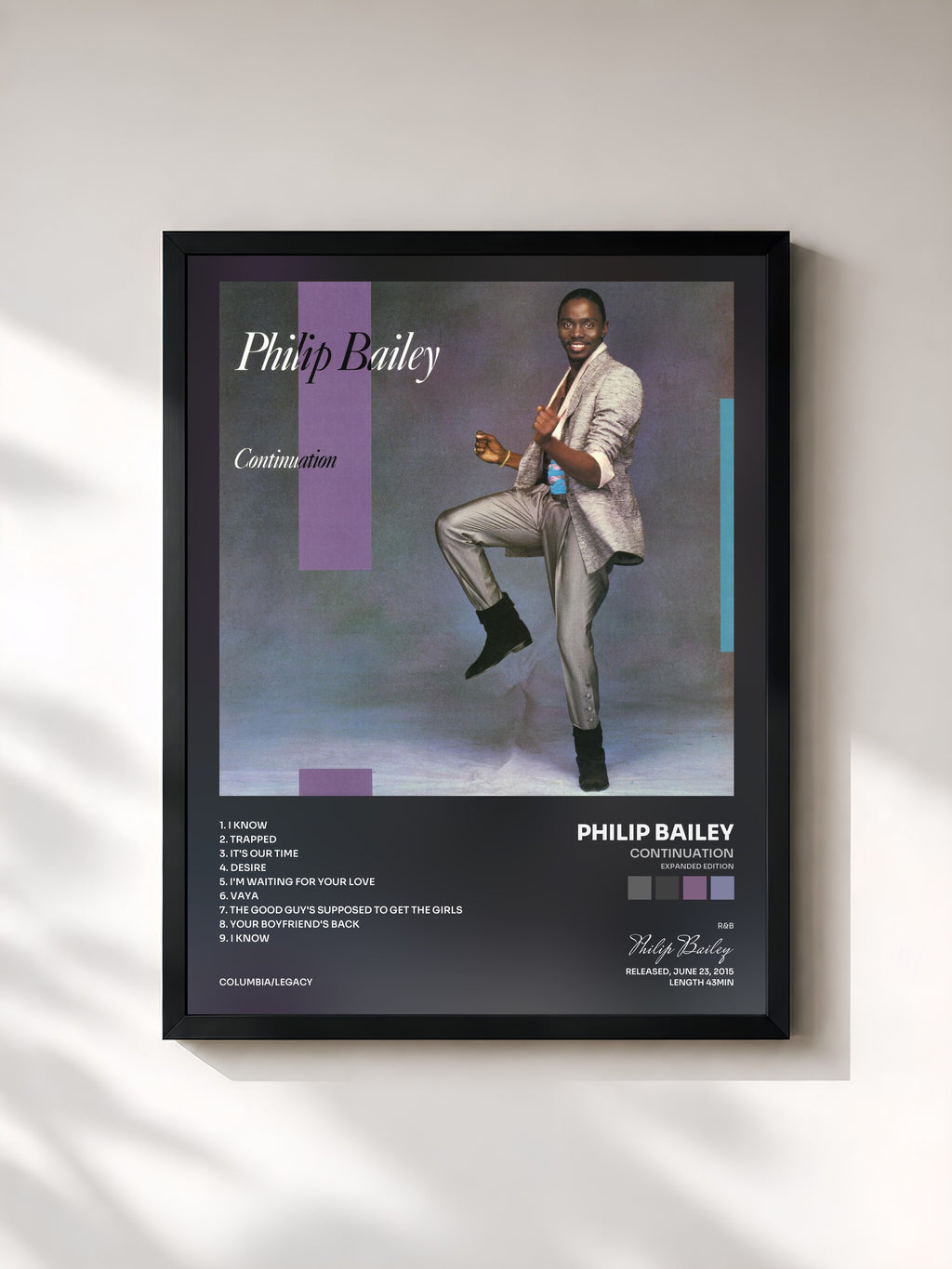 #noir Tableau de l'album Continuation (Expanded Edition) de Philip Bailey, cadre noir, imprimé et encadré en France