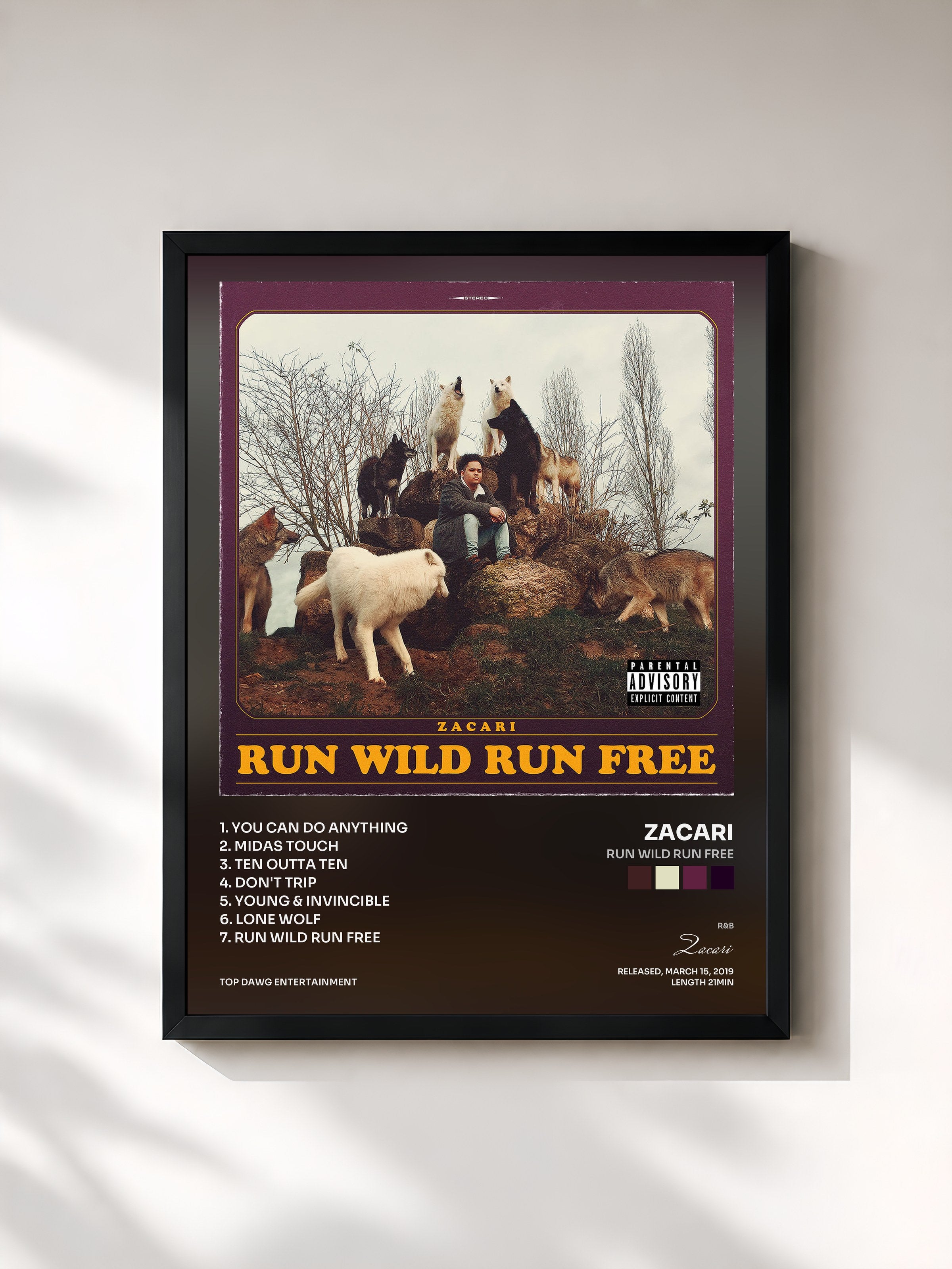 #noir Tableau de l'album Run Wild Run Free de Zacari, cadre noir, imprimé et encadré en France