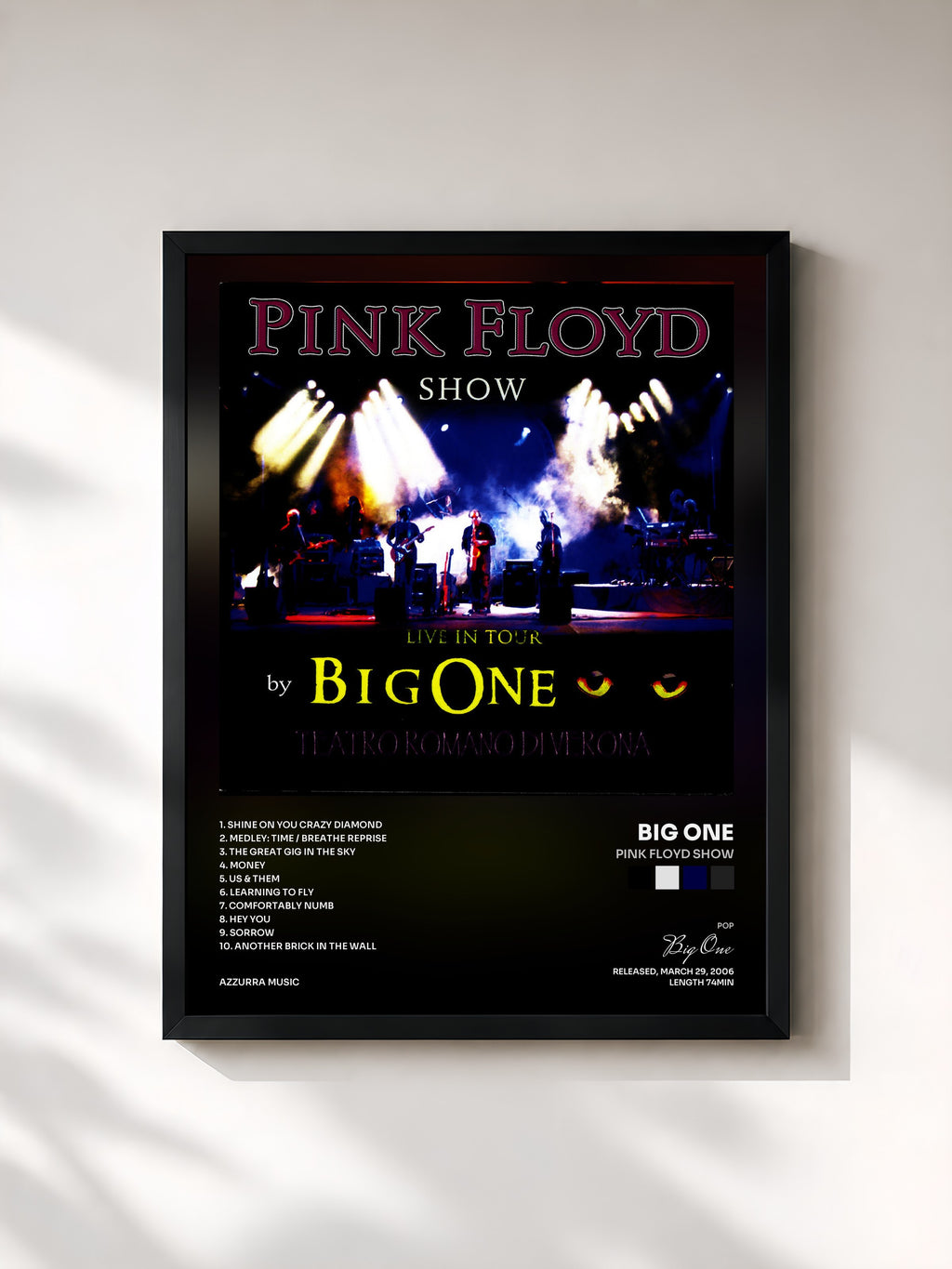 #noir Tableau de l'album Pink Floyd Show de Big One, cadre noir, imprimé et encadré en France