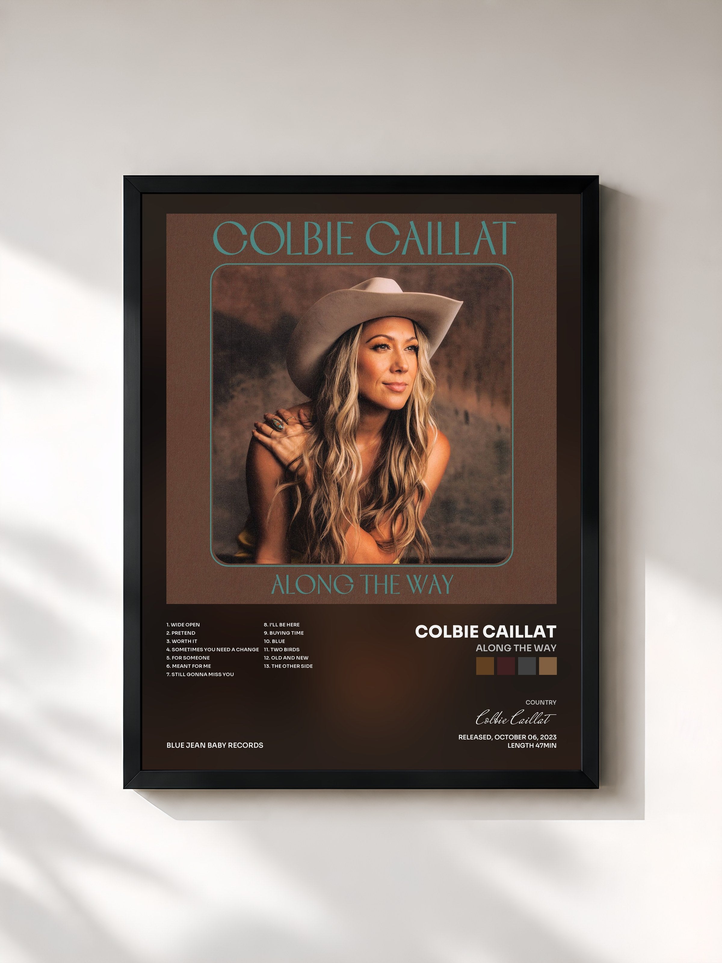 #noir Tableau de l'album Along The Way de Colbie Caillat, cadre noir, imprimé et encadré en France