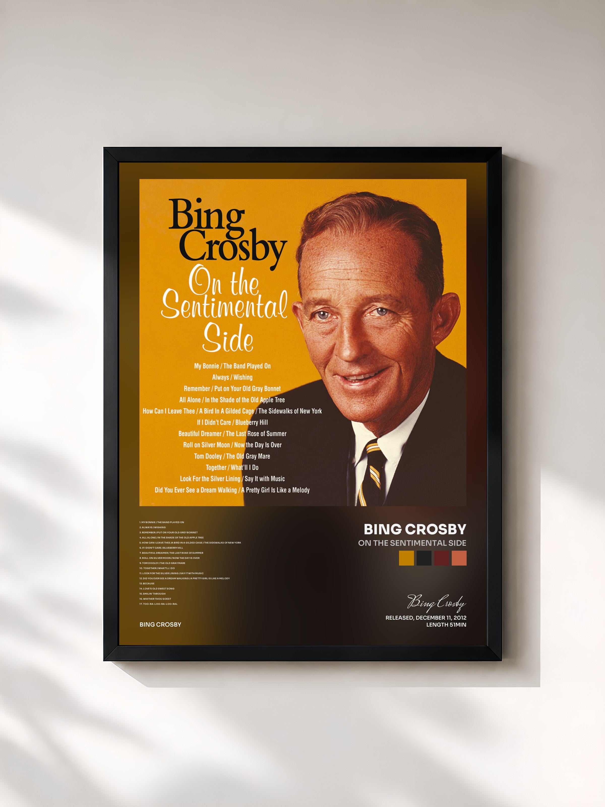 #noir Tableau de l'album On The Sentimental Side de Bing Crosby, cadre noir, imprimé et encadré en France
