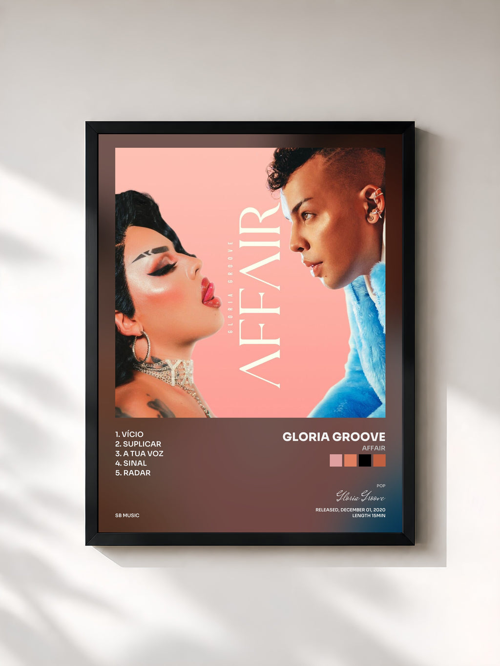 #noir Tableau de l'album Affair de Gloria Groove, cadre noir, imprimé et encadré en France