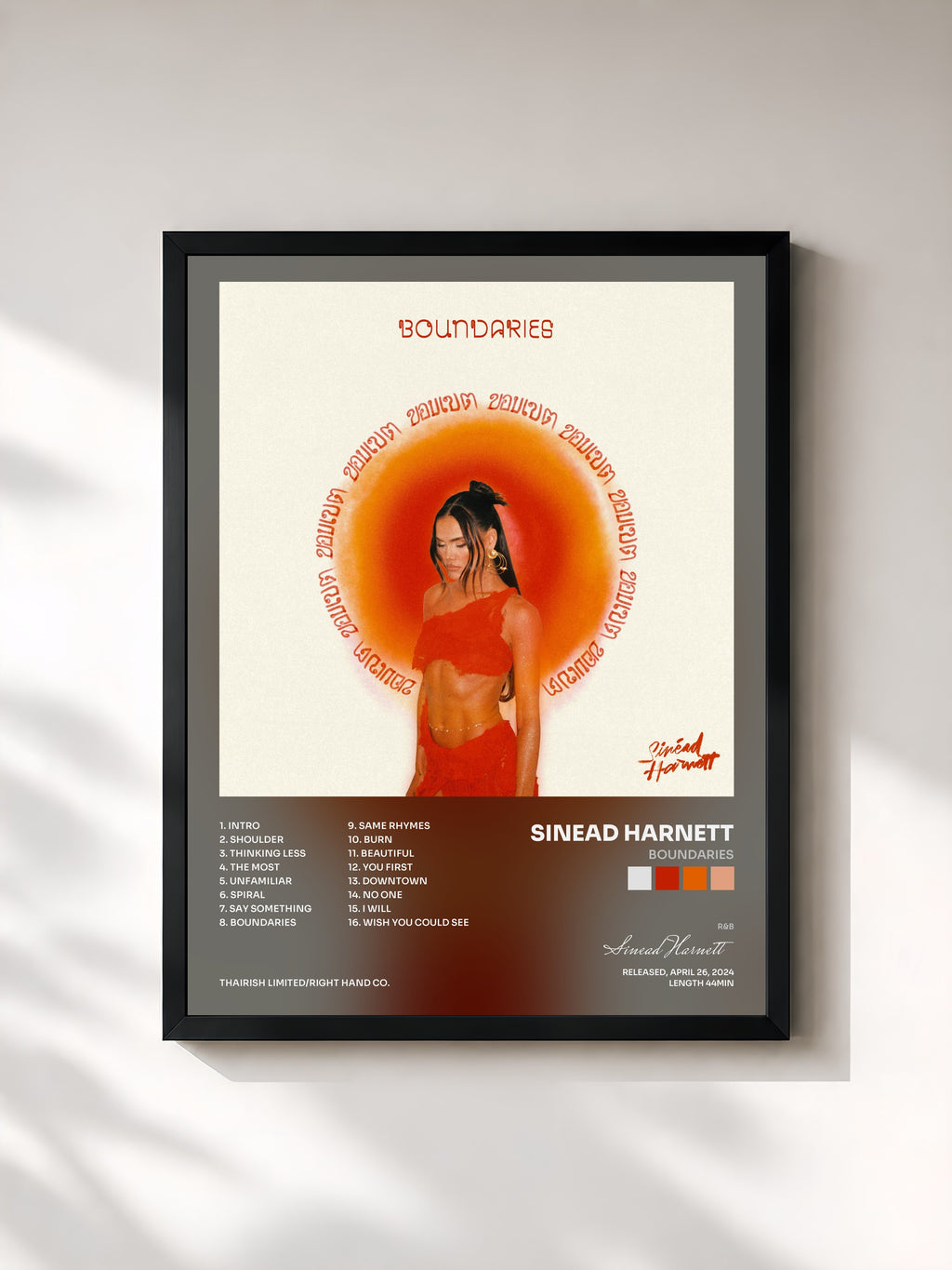 #noir Tableau de l'album Boundaries de Sinead Harnett, cadre noir, imprimé et encadré en France