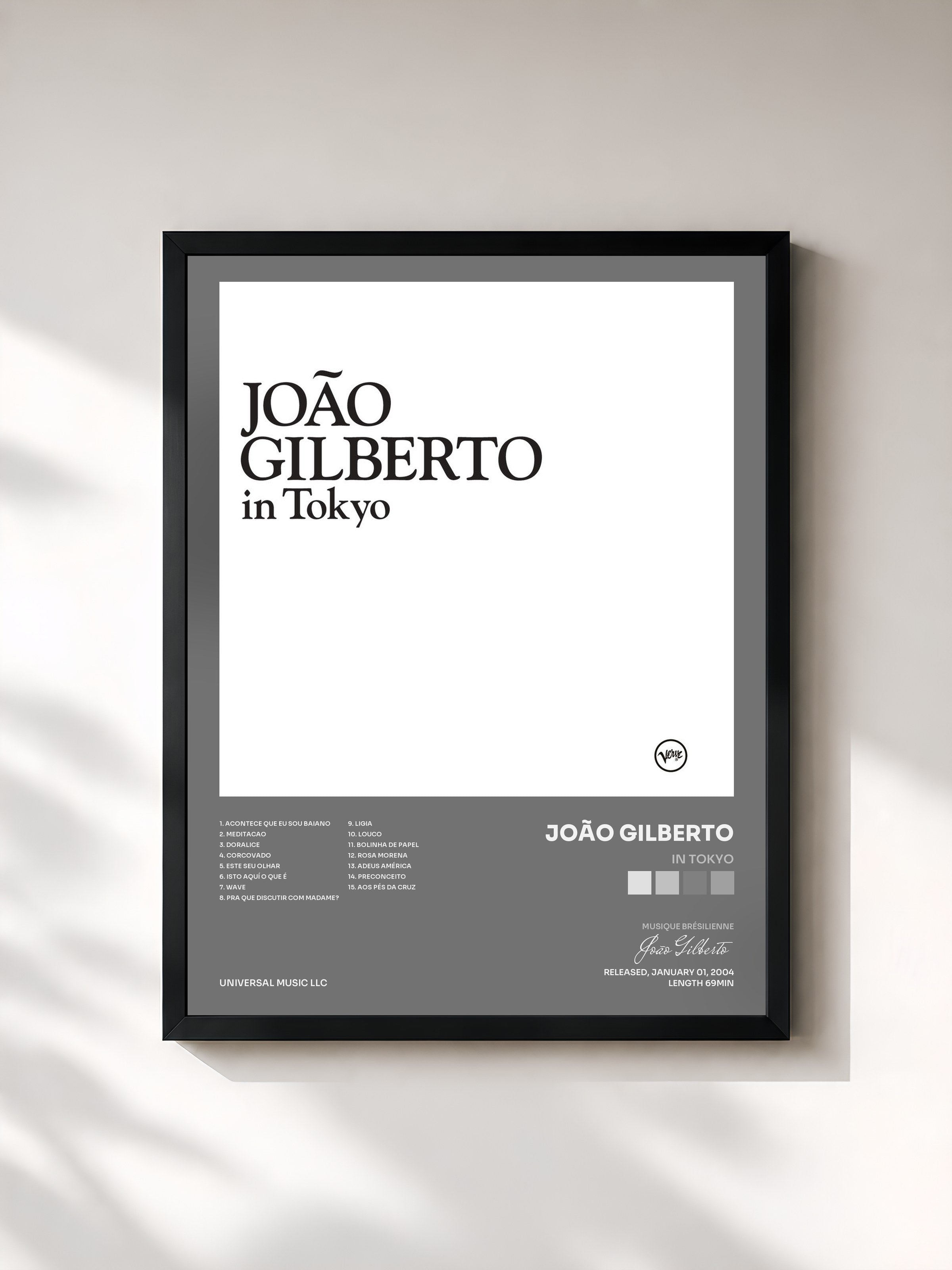 #noir Tableau de l'album In Tokyo de João Gilberto, cadre noir, imprimé et encadré en France