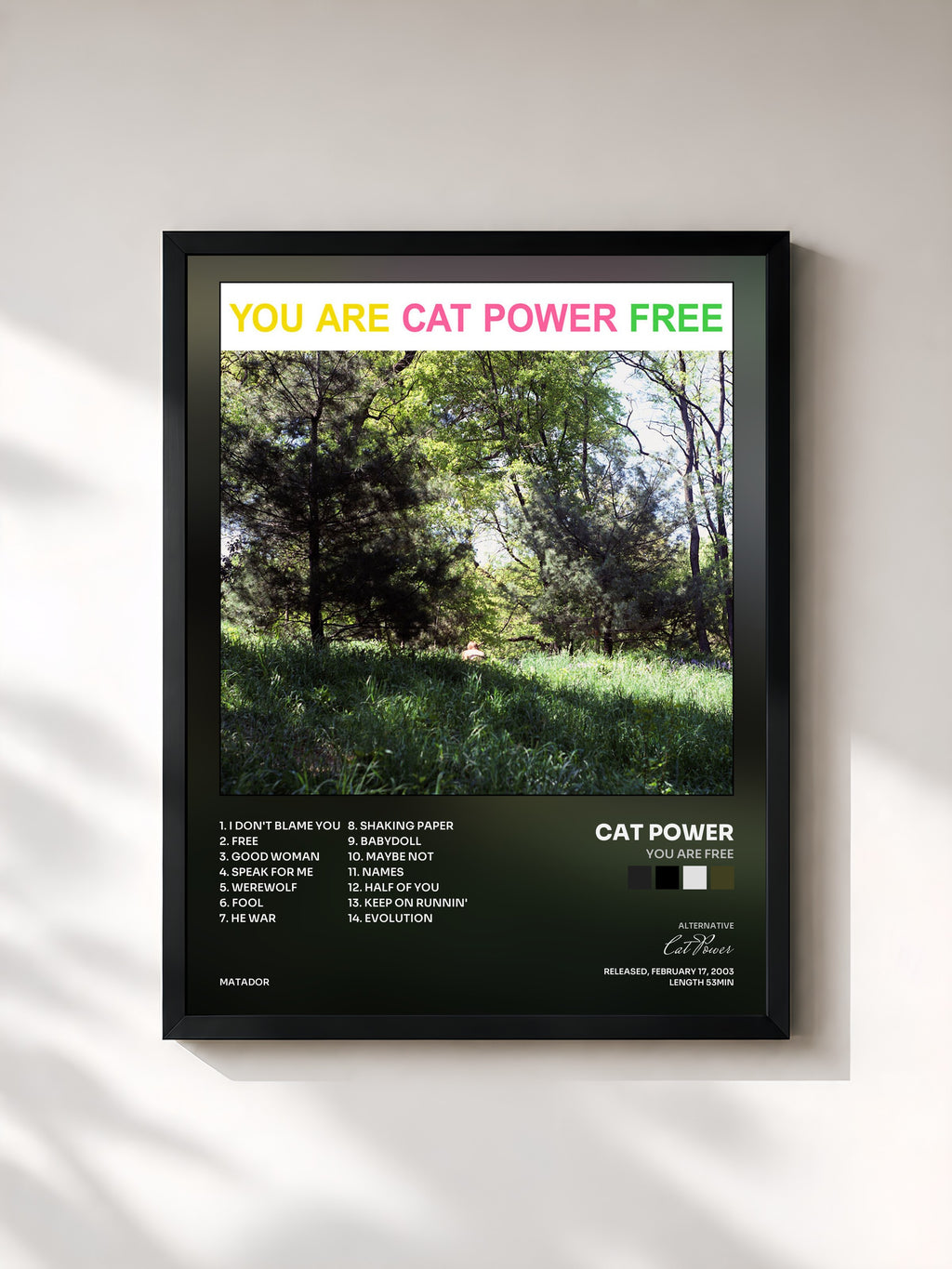#noir Tableau de l'album You Are Free de Cat Power, cadre noir, imprimé et encadré en France