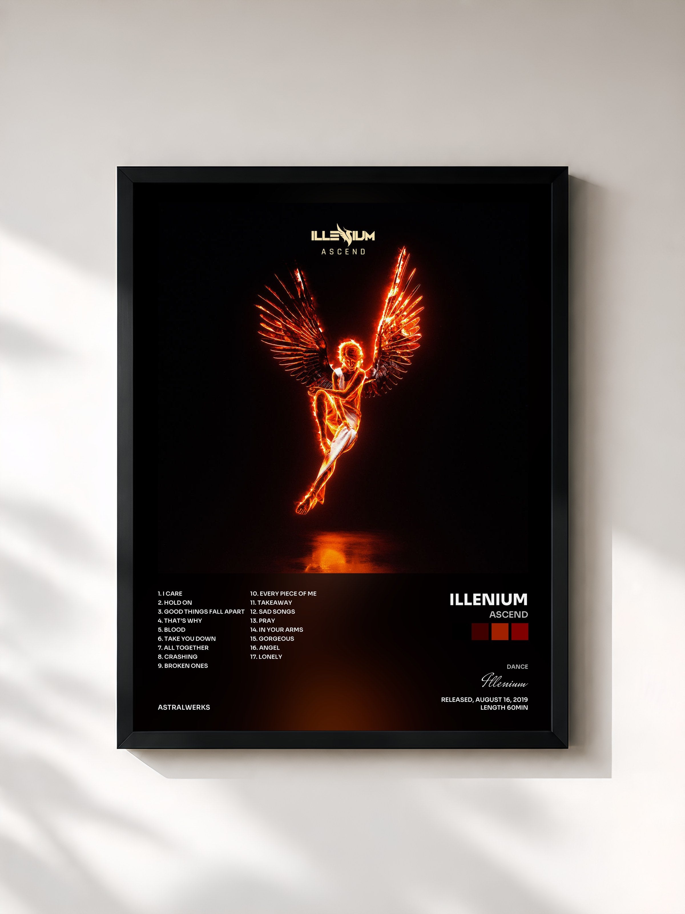 #noir Tableau de l'album ASCEND de Illenium, cadre noir, imprimé et encadré en France