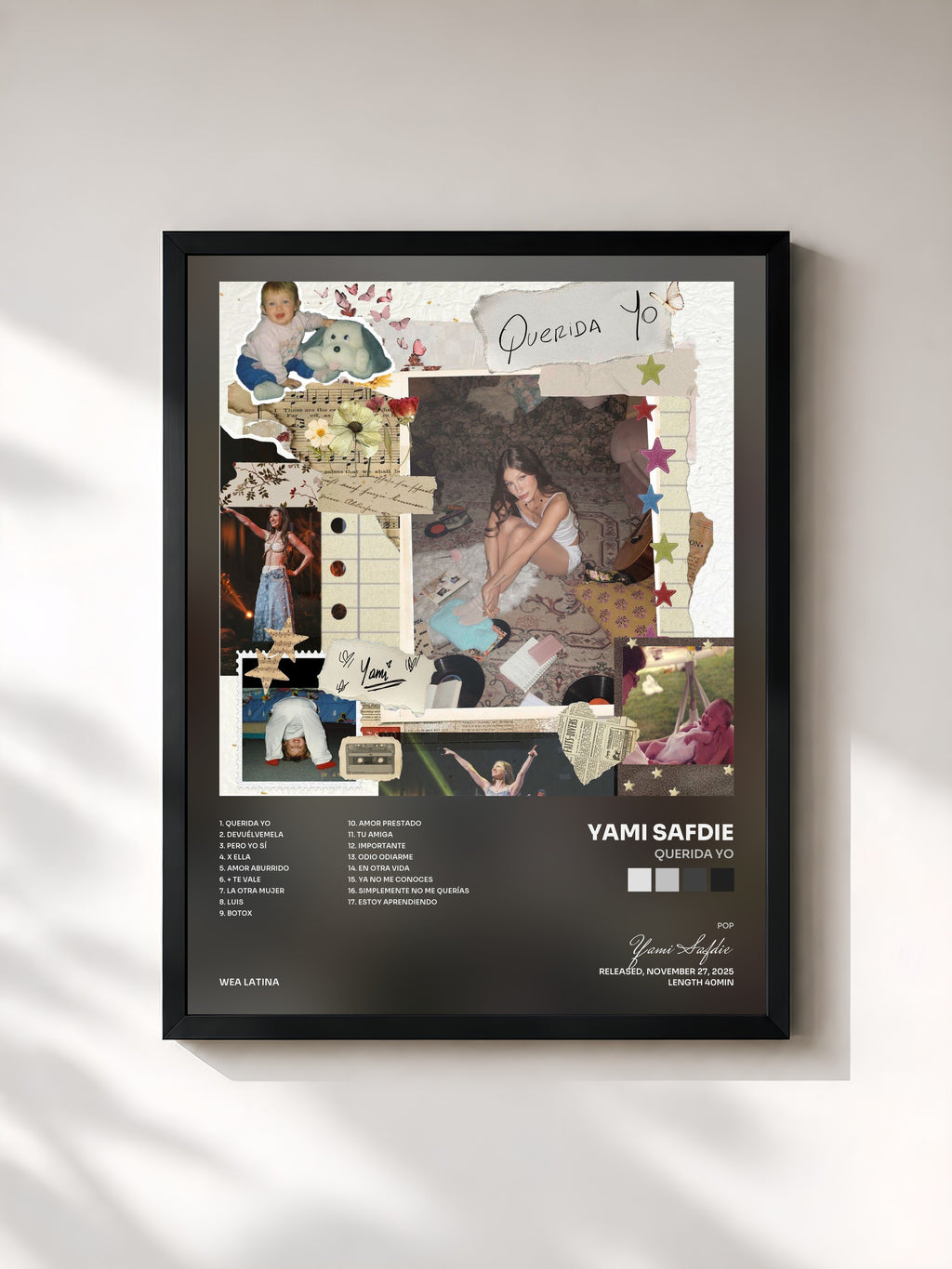 #noir Tableau de l'album Querida Yo de Yami Safdie, cadre noir, imprimé et encadré en France