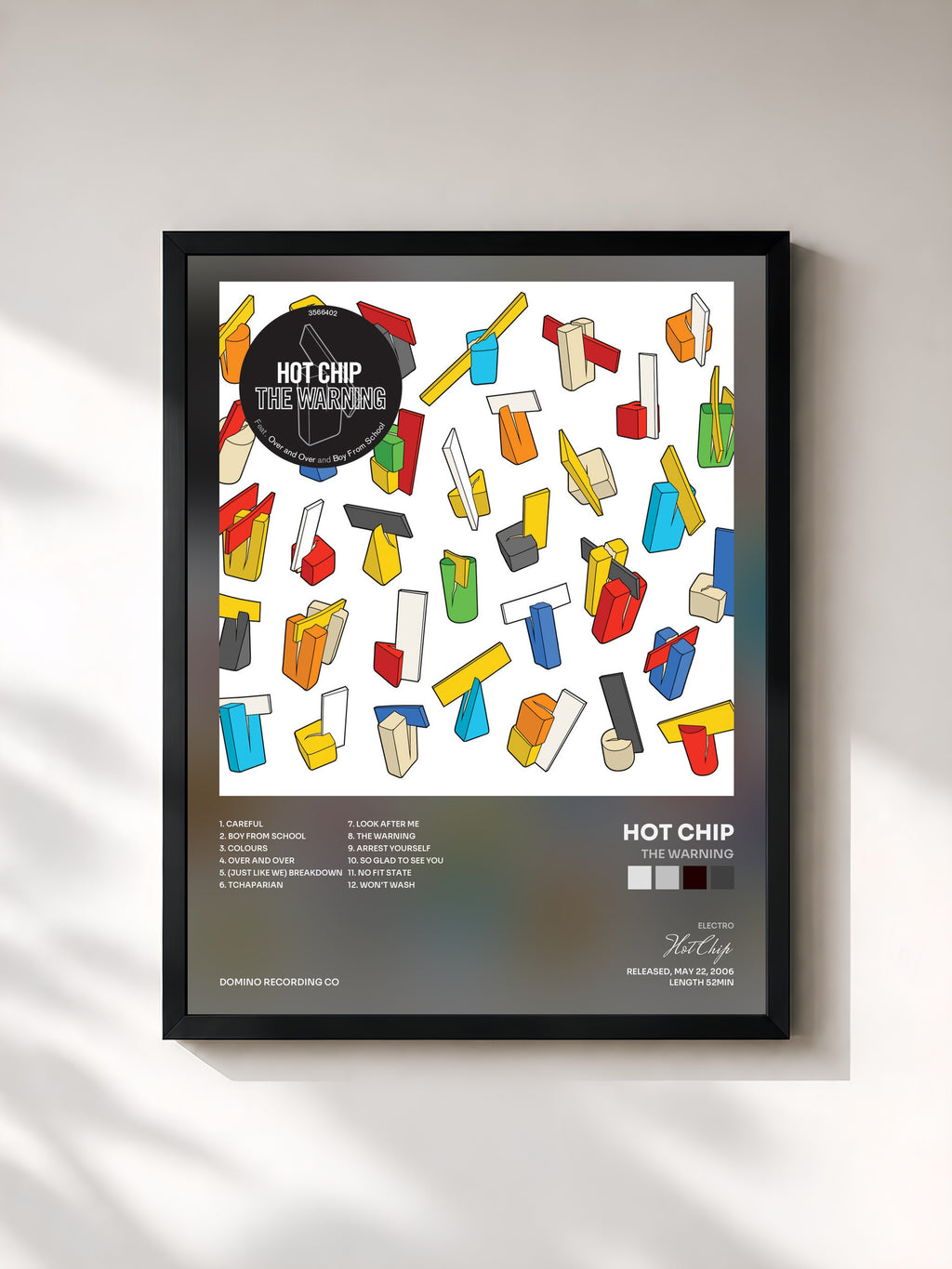 #noir Tableau de l'album The Warning de Hot Chip, cadre noir, imprimé et encadré en France