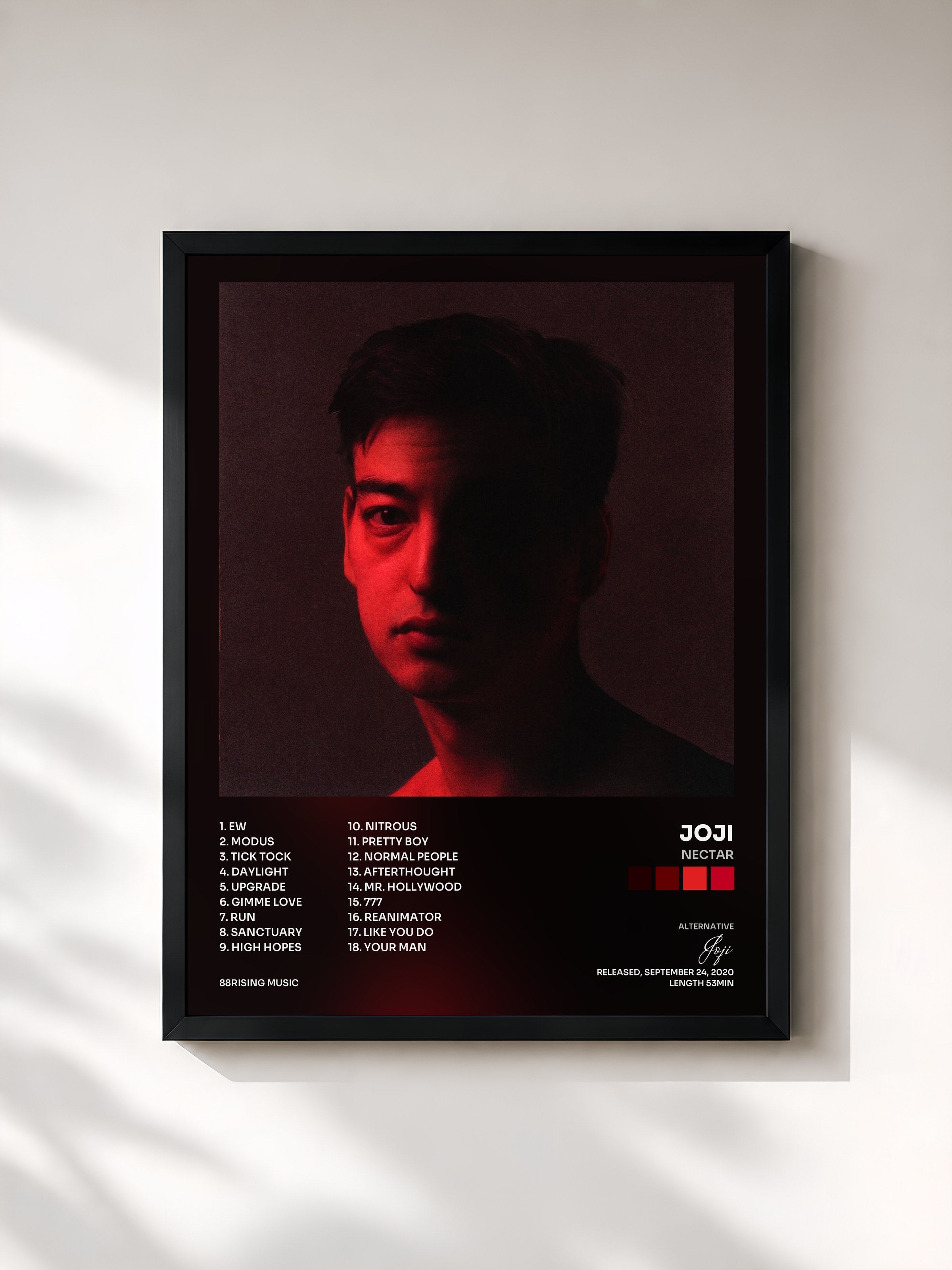 #noir Tableau de l'album Nectar de Joji, cadre noir, imprimé et encadré en France
