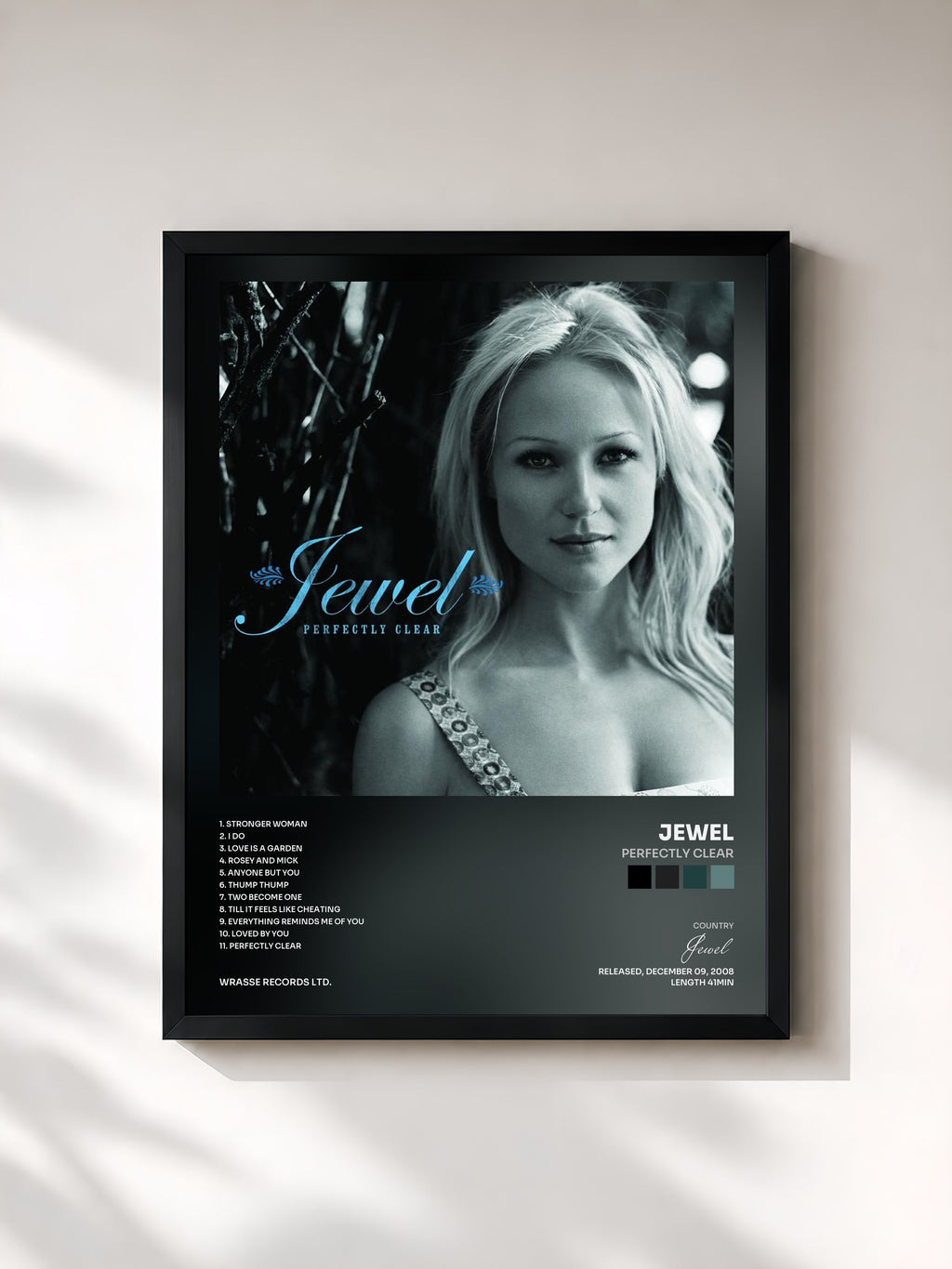 #noir Tableau de l'album Perfectly Clear de Jewel, cadre noir, imprimé et encadré en France