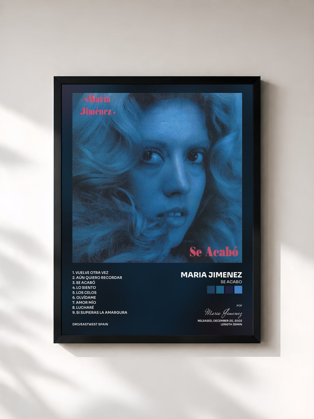 #noir Tableau de l'album Se acabo de Maria Jimenez, cadre noir, imprimé et encadré en France