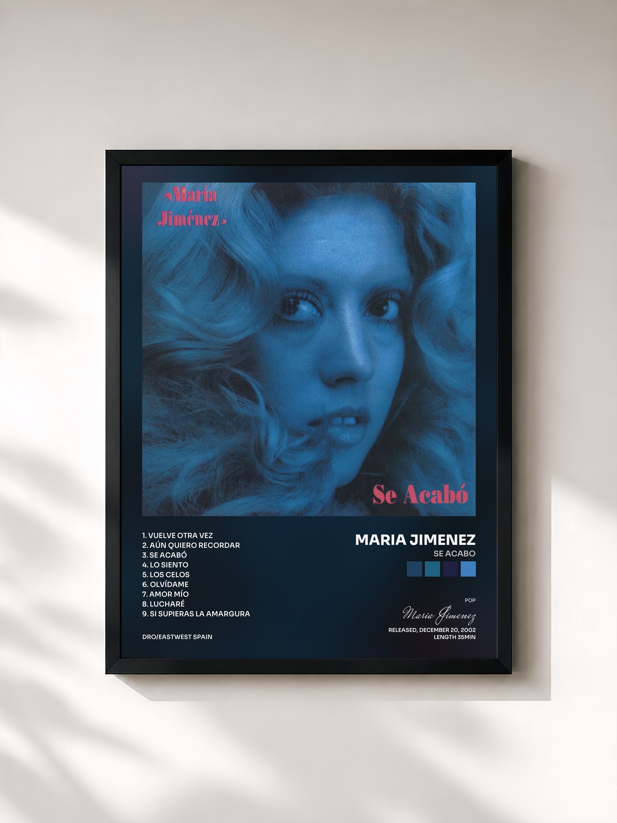 #noir Tableau de l'album Se acabo de Maria Jimenez, cadre noir, imprimé et encadré en France