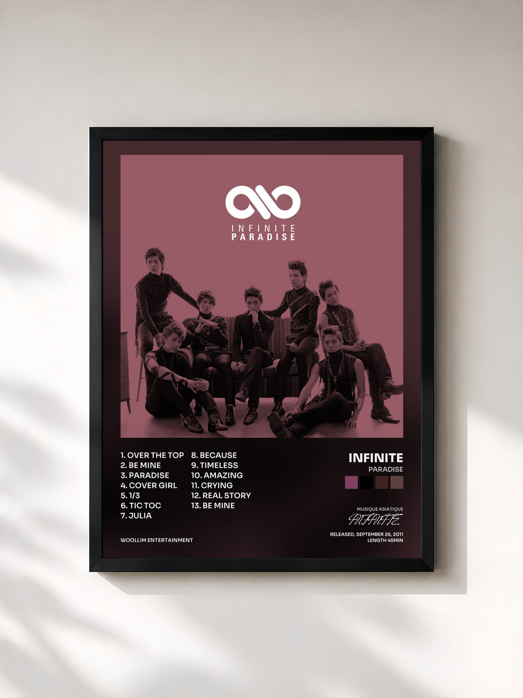 #noir Tableau de l'album Paradise de INFINITE, cadre noir, imprimé et encadré en France