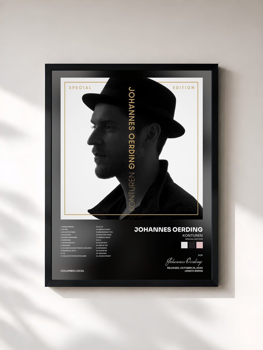 #noir Tableau de l'album Konturen (Special Edition) de Johannes Oerding, cadre noir, imprimé et encadré en France