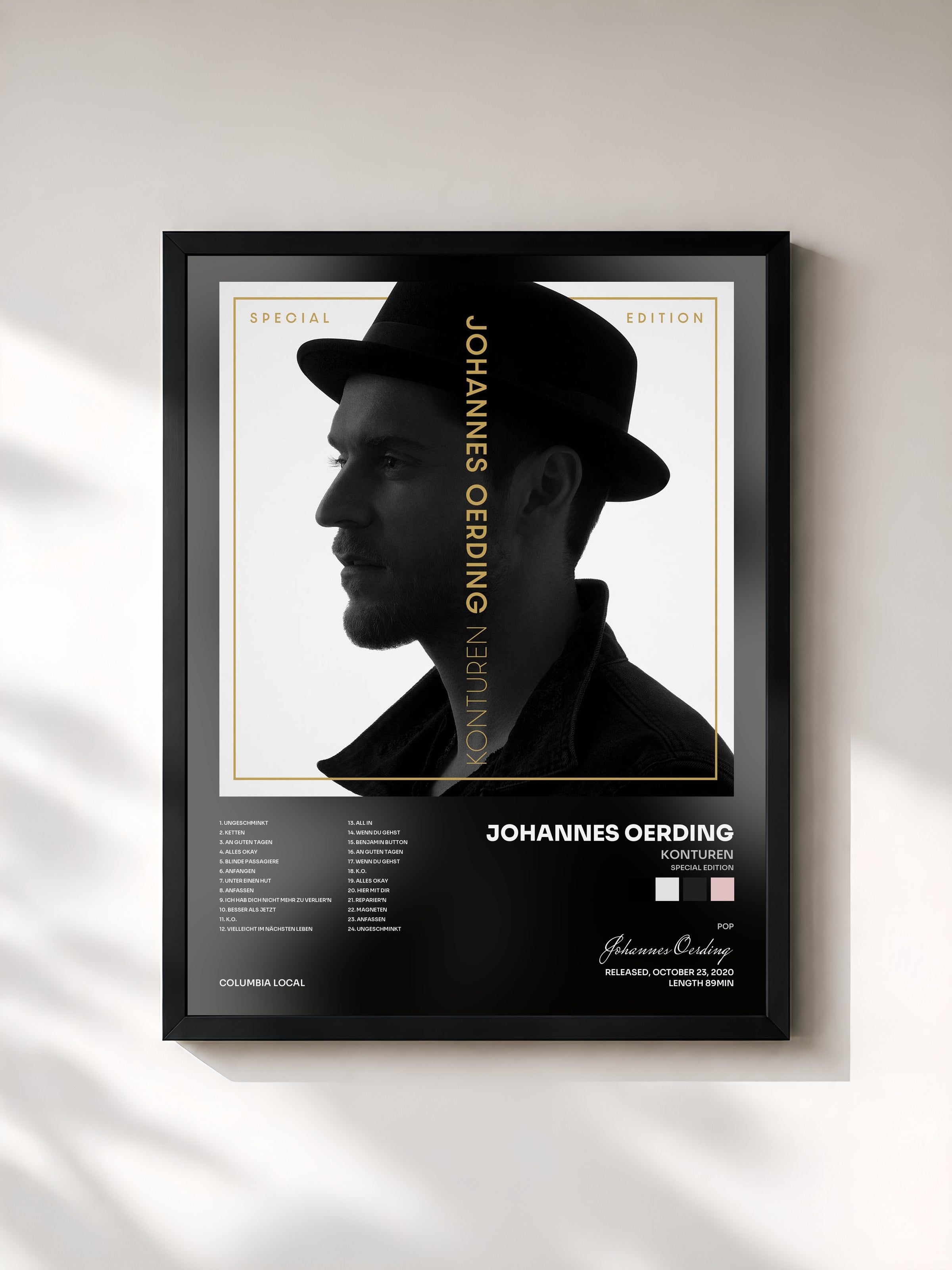 #noir Tableau de l'album Konturen (Special Edition) de Johannes Oerding, cadre noir, imprimé et encadré en France