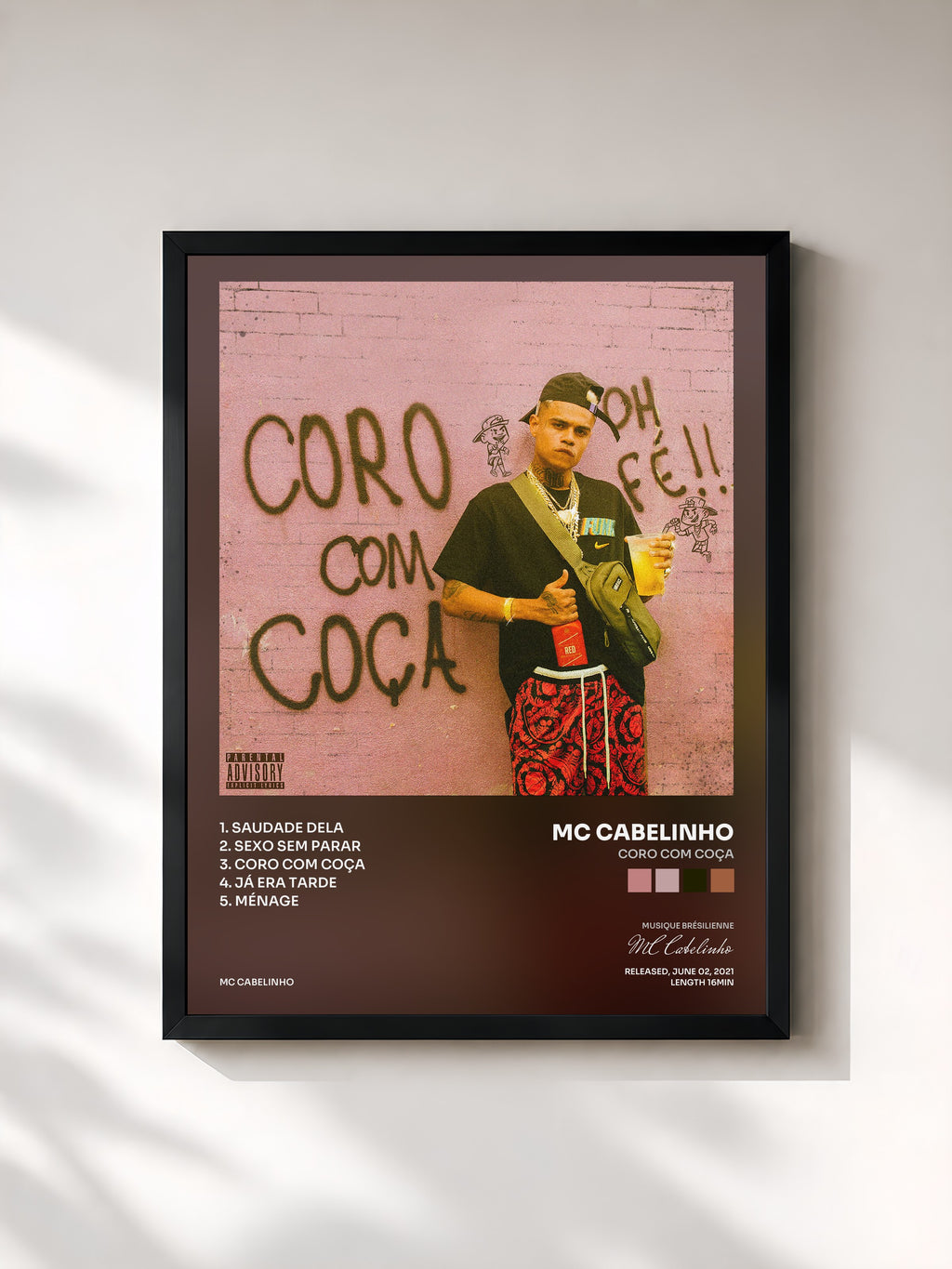 #noir Tableau de l'album CORO COM COÇA de MC Cabelinho, cadre noir, imprimé et encadré en France