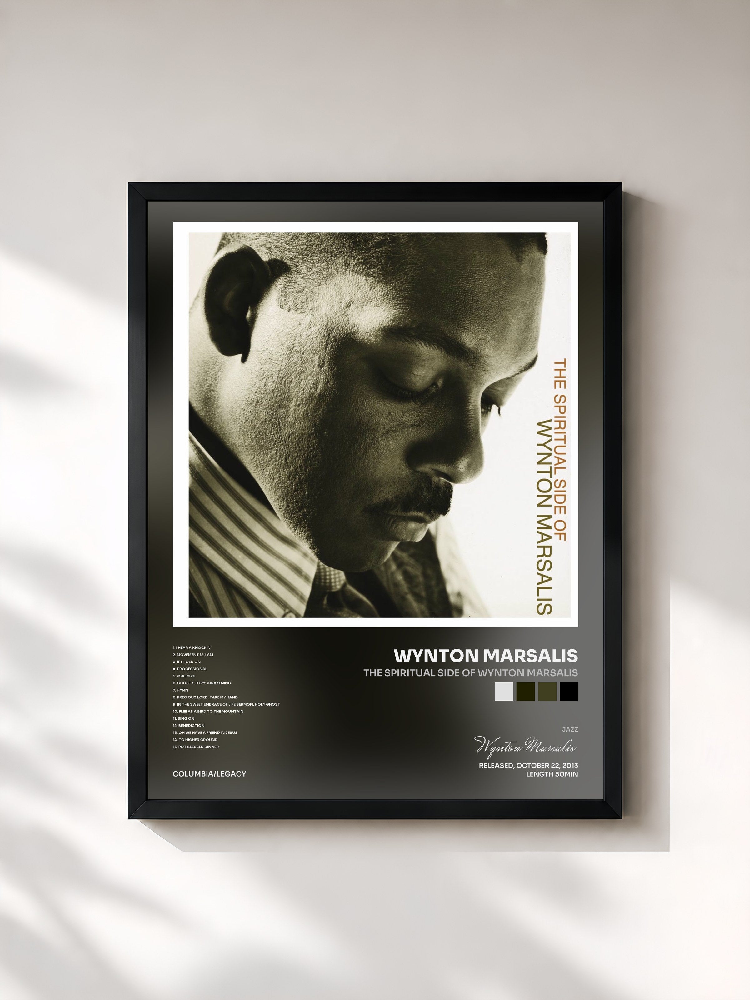 #noir Tableau de l'album The Spiritual Side of Wynton Marsalis de Wynton Marsalis, cadre noir, imprimé et encadré en France