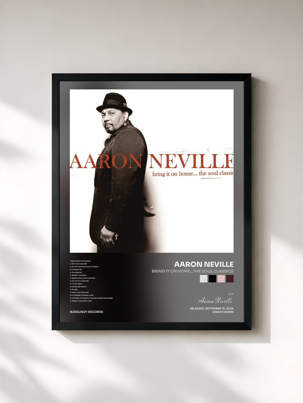 #noir Tableau de l'album Bring It On Home...The Soul Classics de Aaron Neville, cadre noir, imprimé et encadré en France